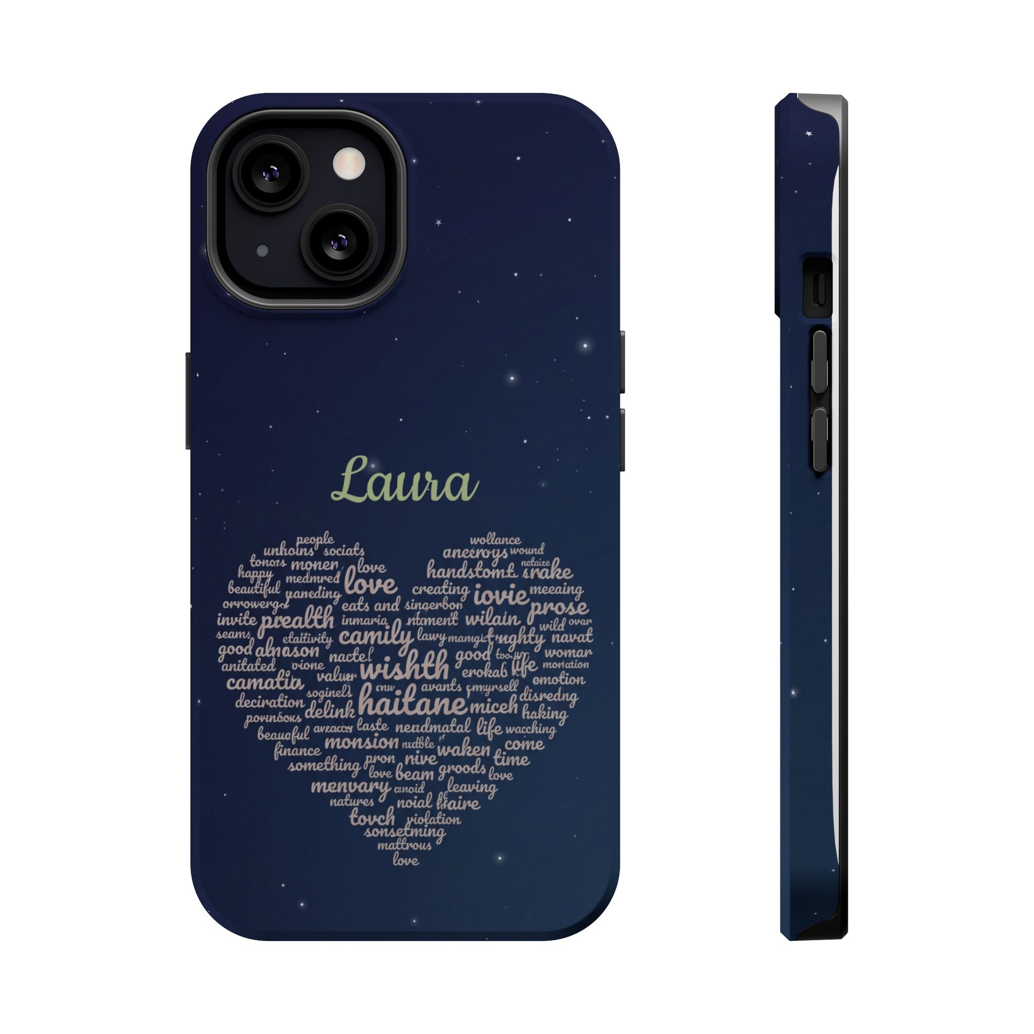 Personalized Teacher Heart Word Art Phone Case — Navy Wireless Charging Cover