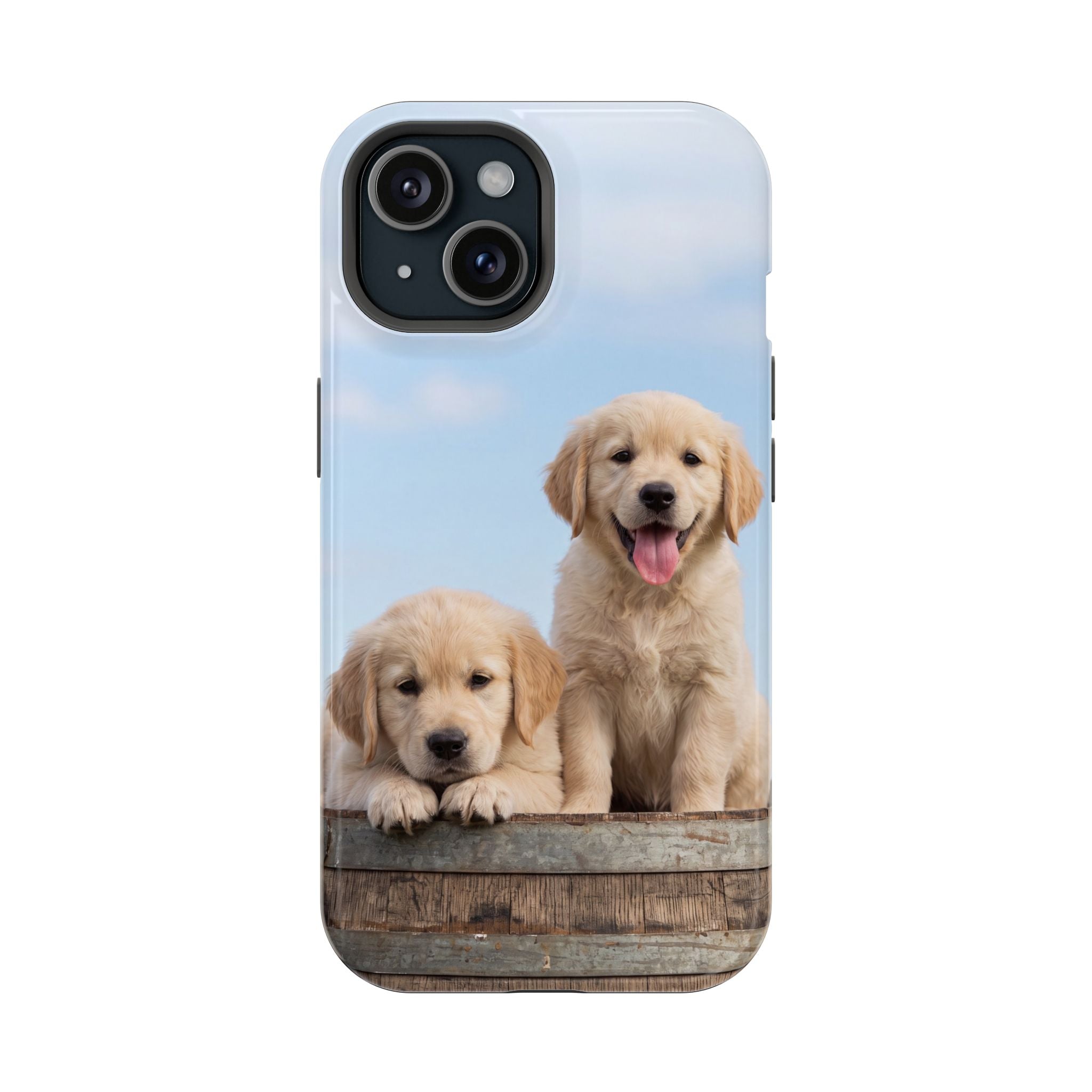 Golden Retriever Puppy Duo Phone Case — Impact-Resistant Wireless Charging Cover
