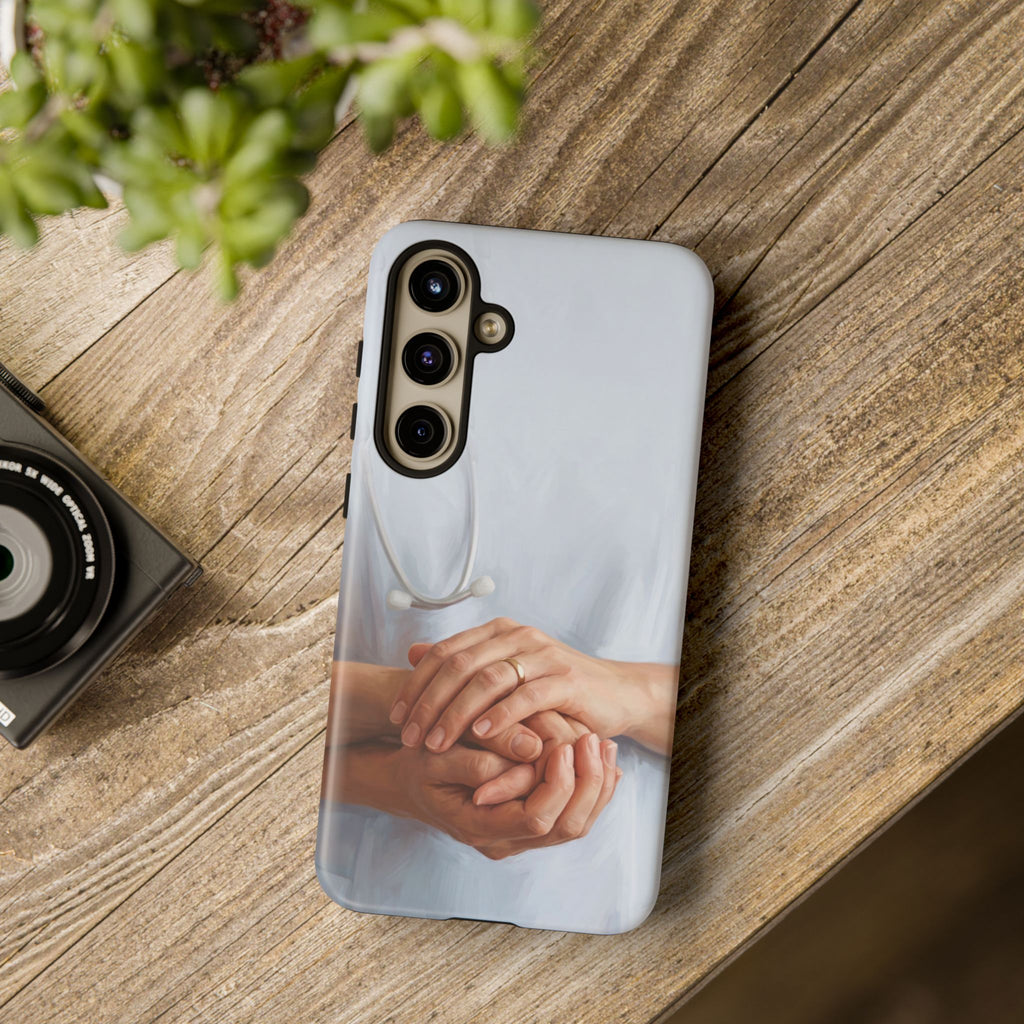 Nurse's Comforting Hands Phone Case | Caring Hands & Stethoscope Illustration | iPhone & Samsung