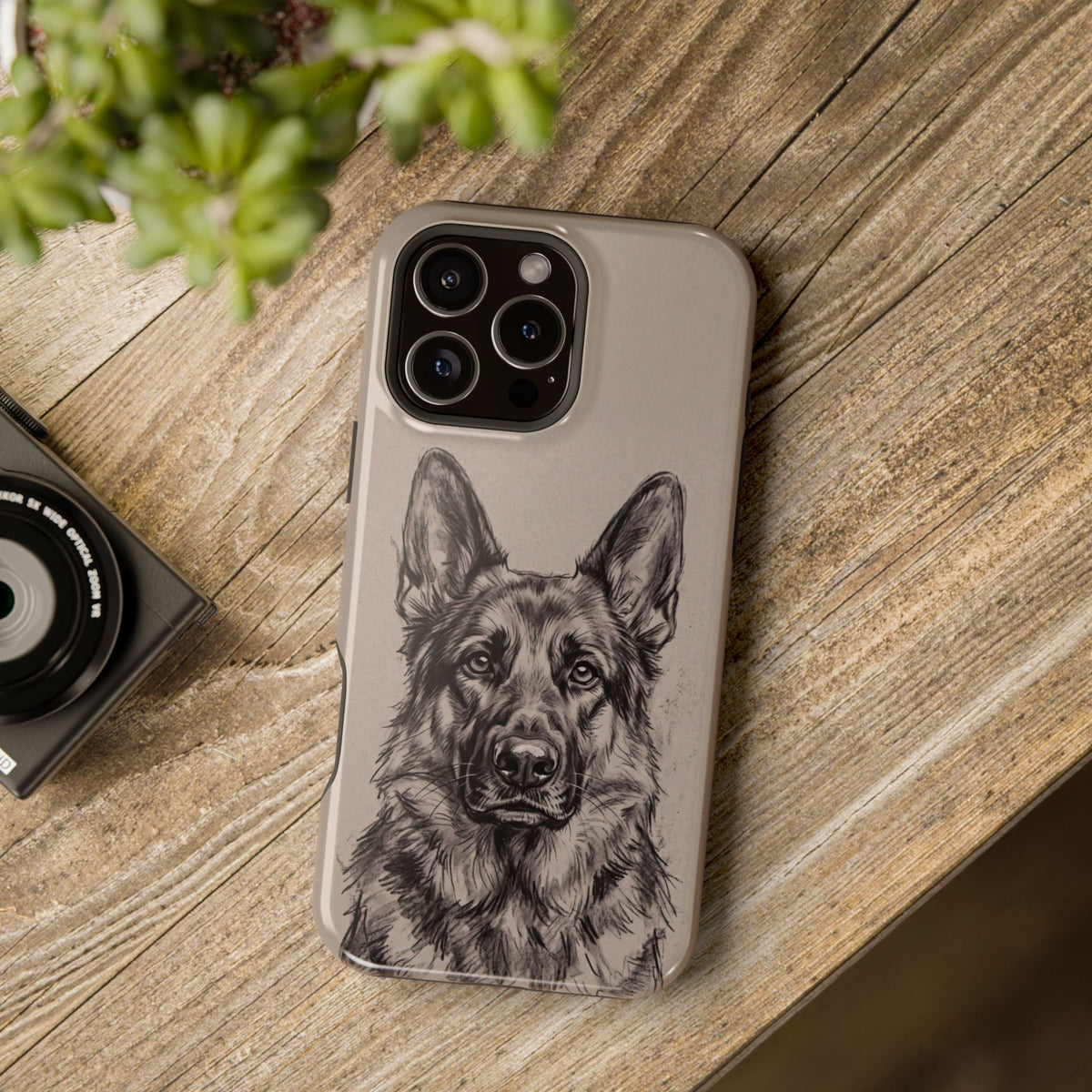 German Shepherd Phone Case | Charcoal Sketch Art — Tough Magnetic Case with Wireless Charging