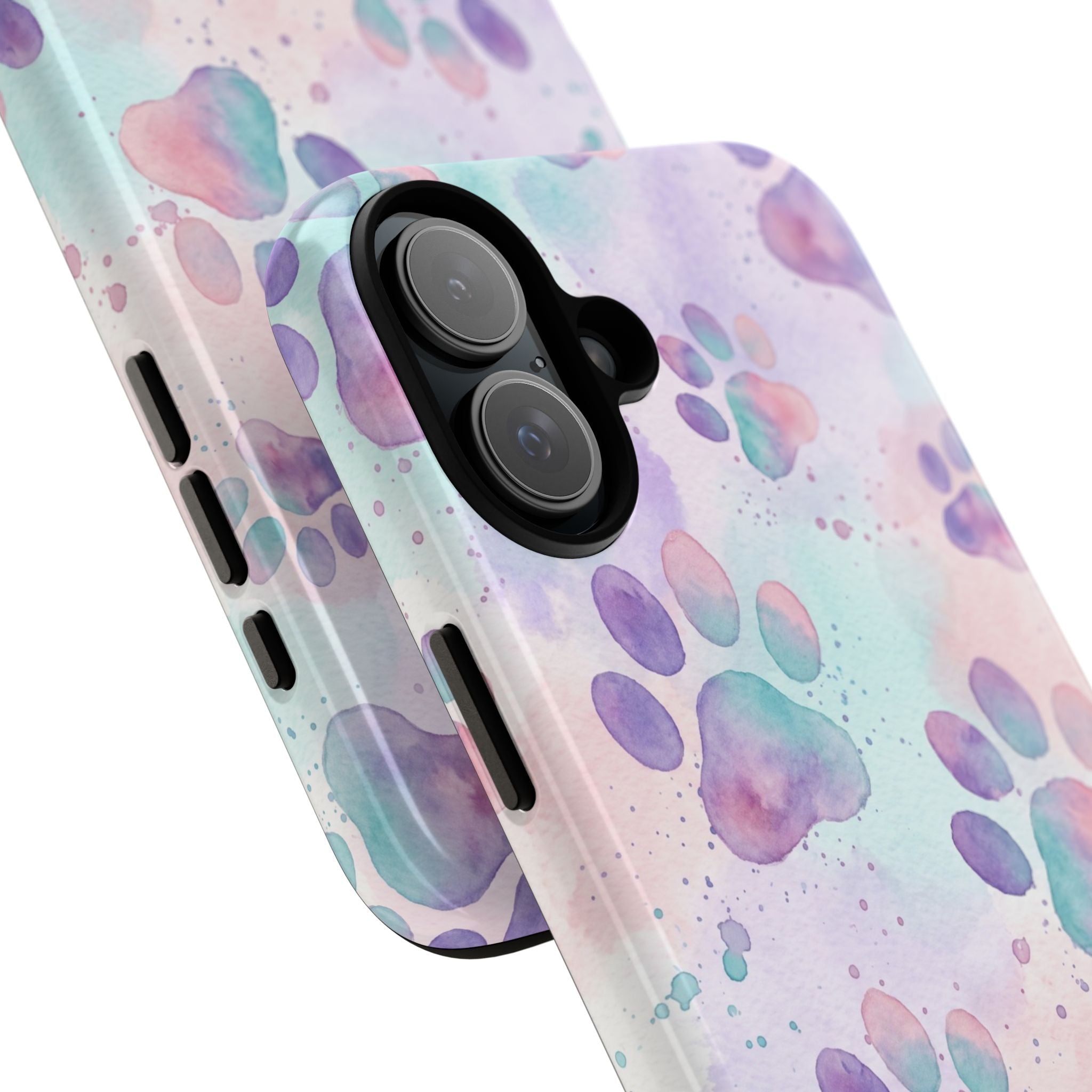 Watercolor Paw Print Phone Case | Pastel Purple, Teal & Pink Artistic Pattern | Samsung & iPhone