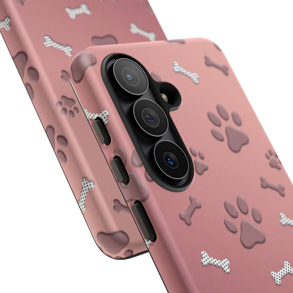 iPhone & Samsung Phone Case | Paw Print & Bone  | Dusty Rose Pattern Case for Frenchie Lovers
