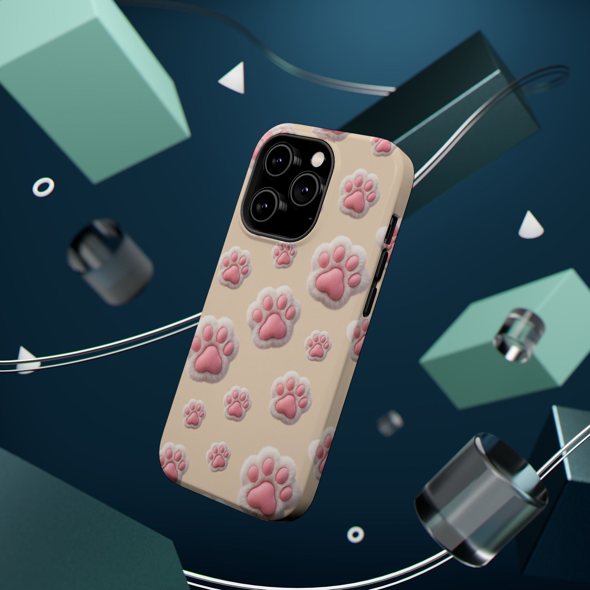 Pink Paw Print Phone Case — Impact-Resistant Wireless Charging Cover