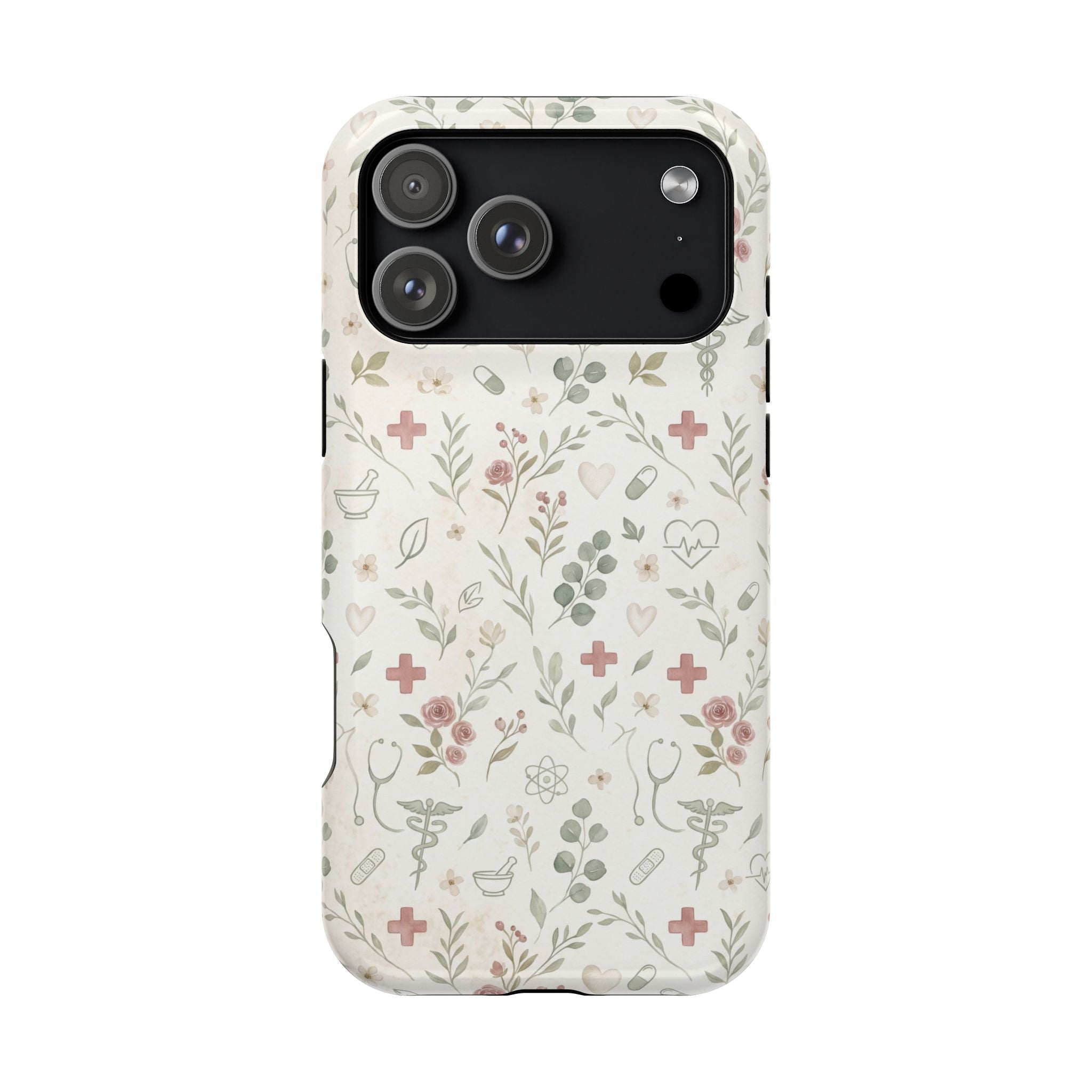 Floral Nurse Phone Case — Impact-Resistant Wireless Charging Cover