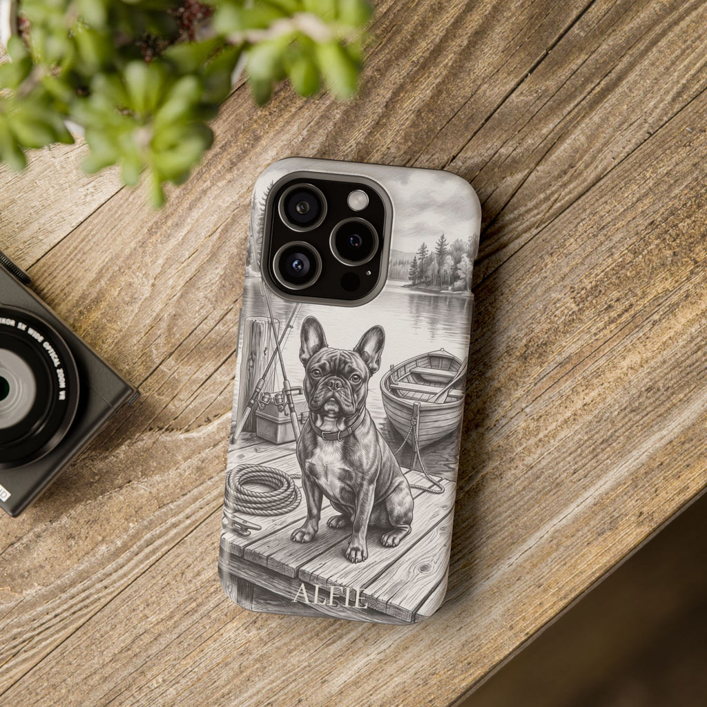 Personalized French Bulldog Lakeside Dock Phone Case — Wireless Charging Cover