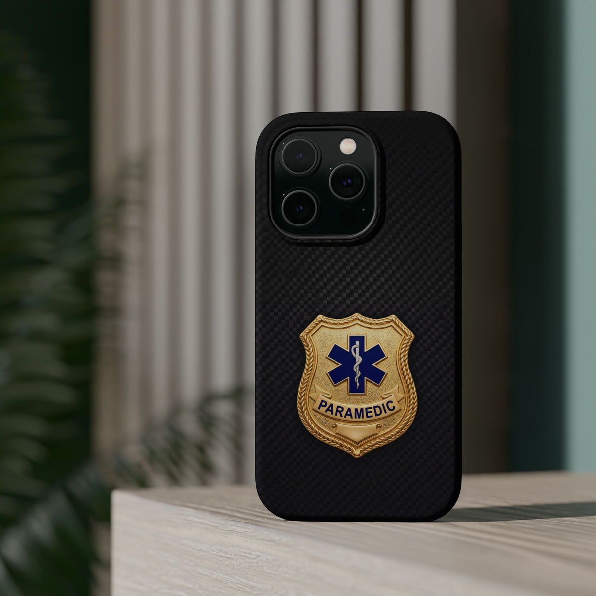 Gold Paramedic Badge Black Phone Case — Magnetic Wireless Charging Cover