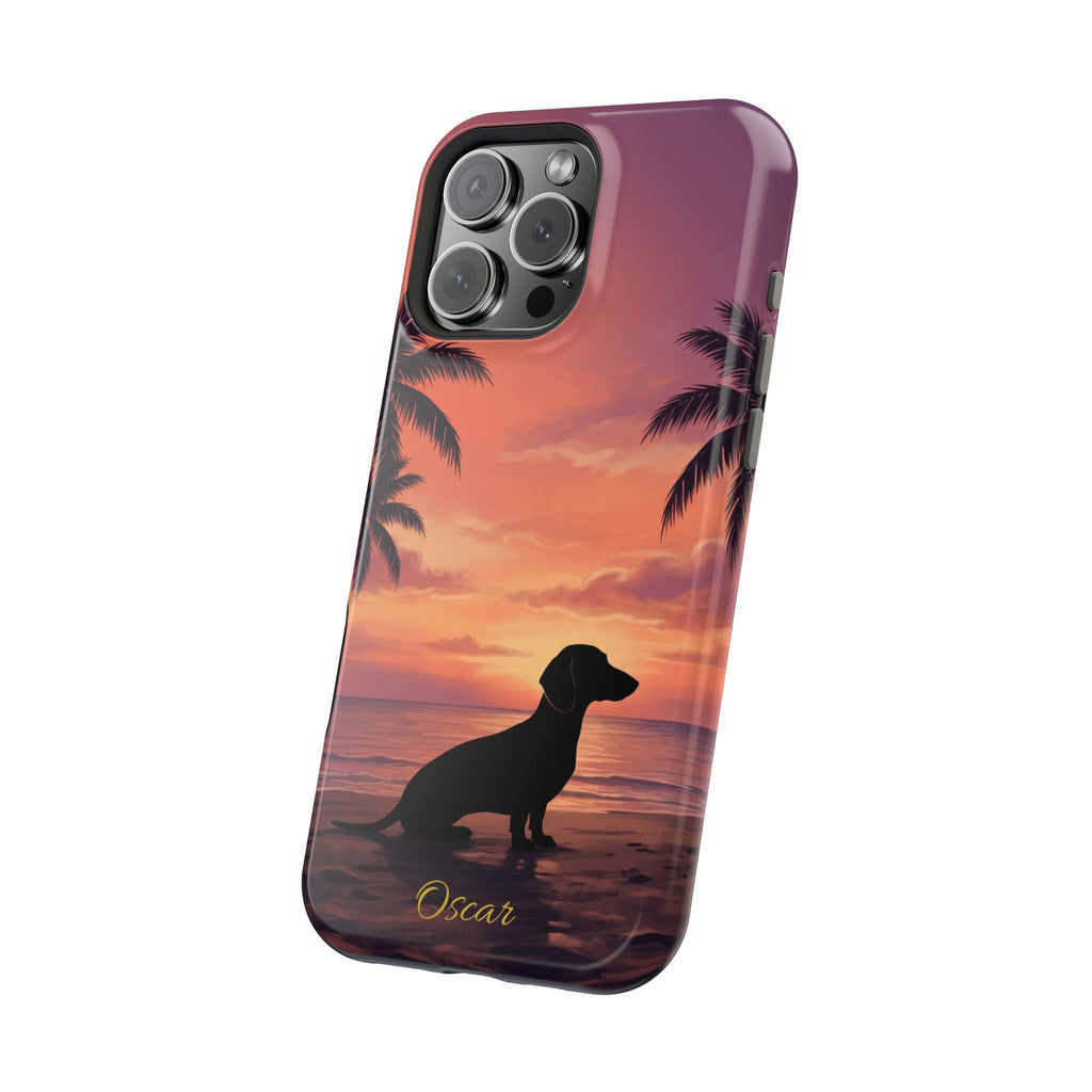 Personalized Dachshund Tropical Beach Sunset Phone Case — Wireless Charging Cover