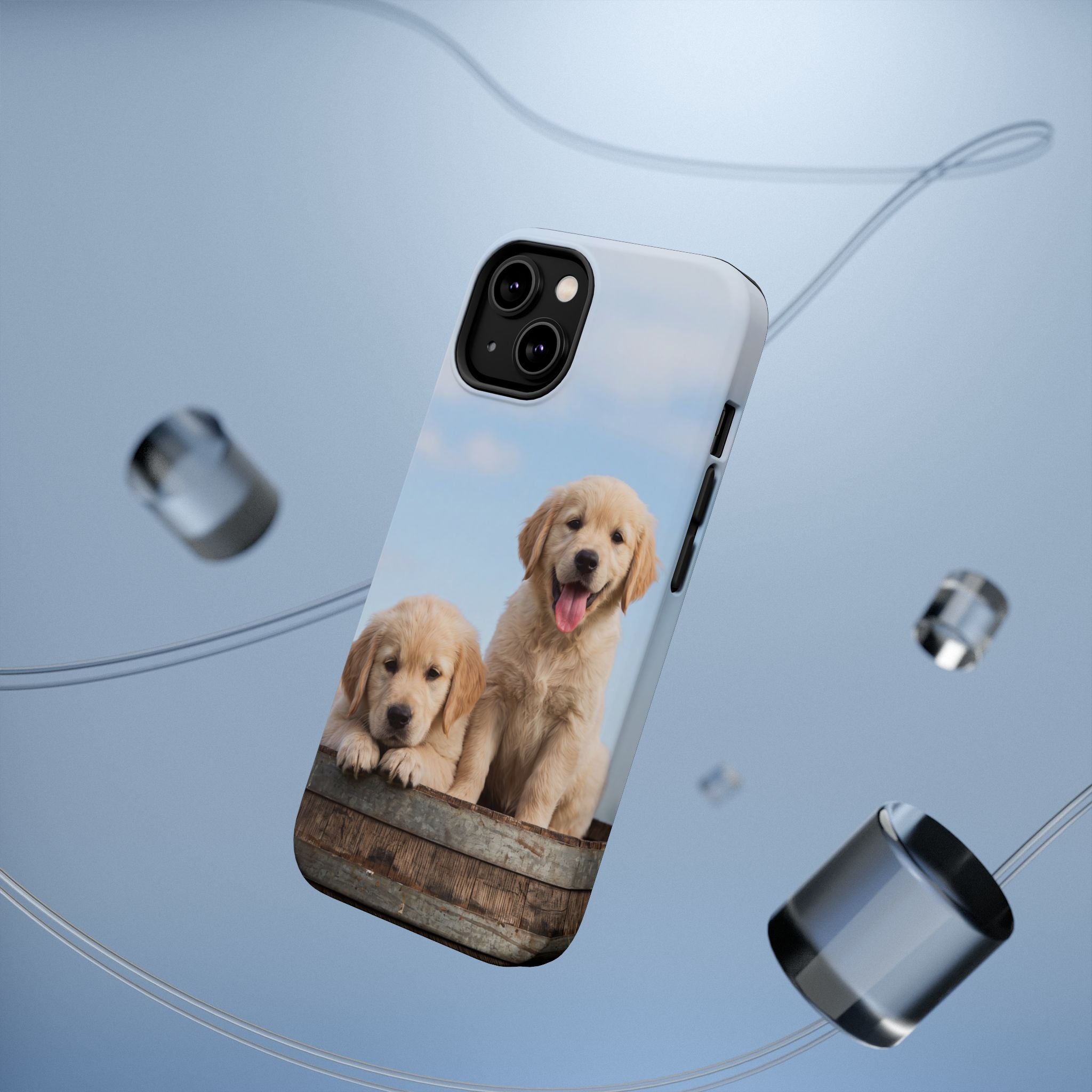 Golden Retriever Puppy Duo Phone Case — Impact-Resistant Wireless Charging Cover