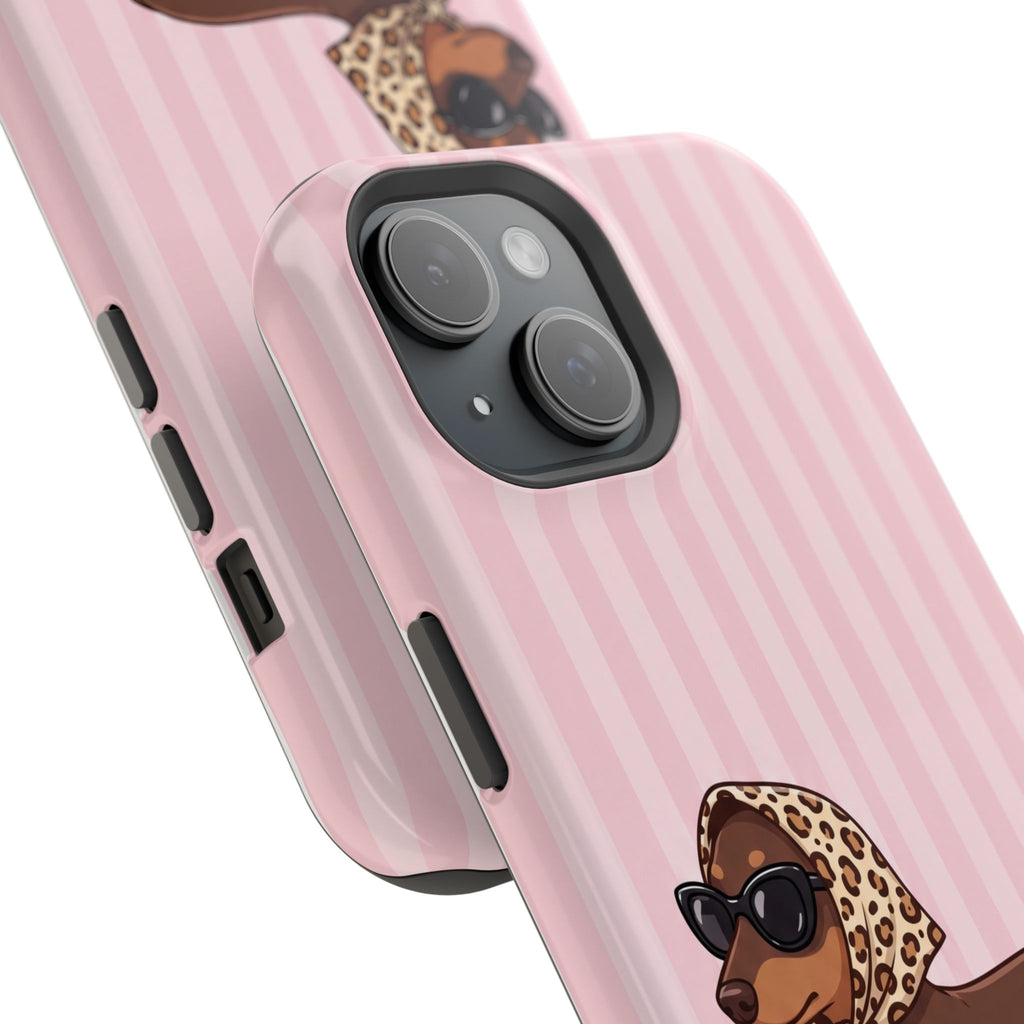 Preppy Dachshund Phone Case — Impact-Resistant Wireless Charging Cover