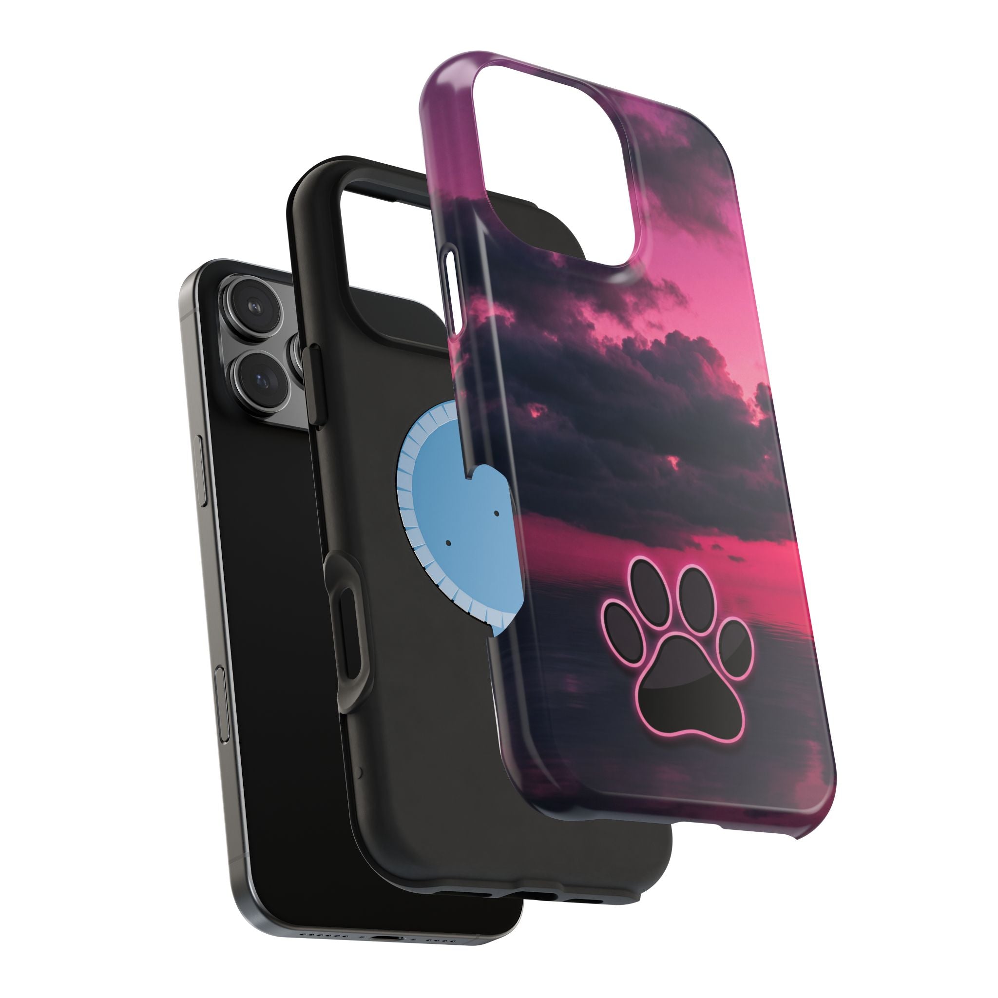 Pink Sky Paw Print Phone Case — Impact-Resistant Wireless Charging Cover
