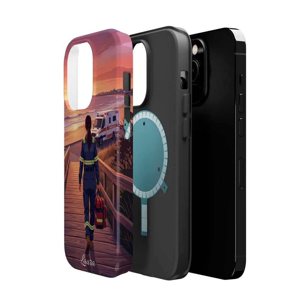 Sunset Boardwalk Personalized Paramedic Phone Case — Wireless Charging Cover