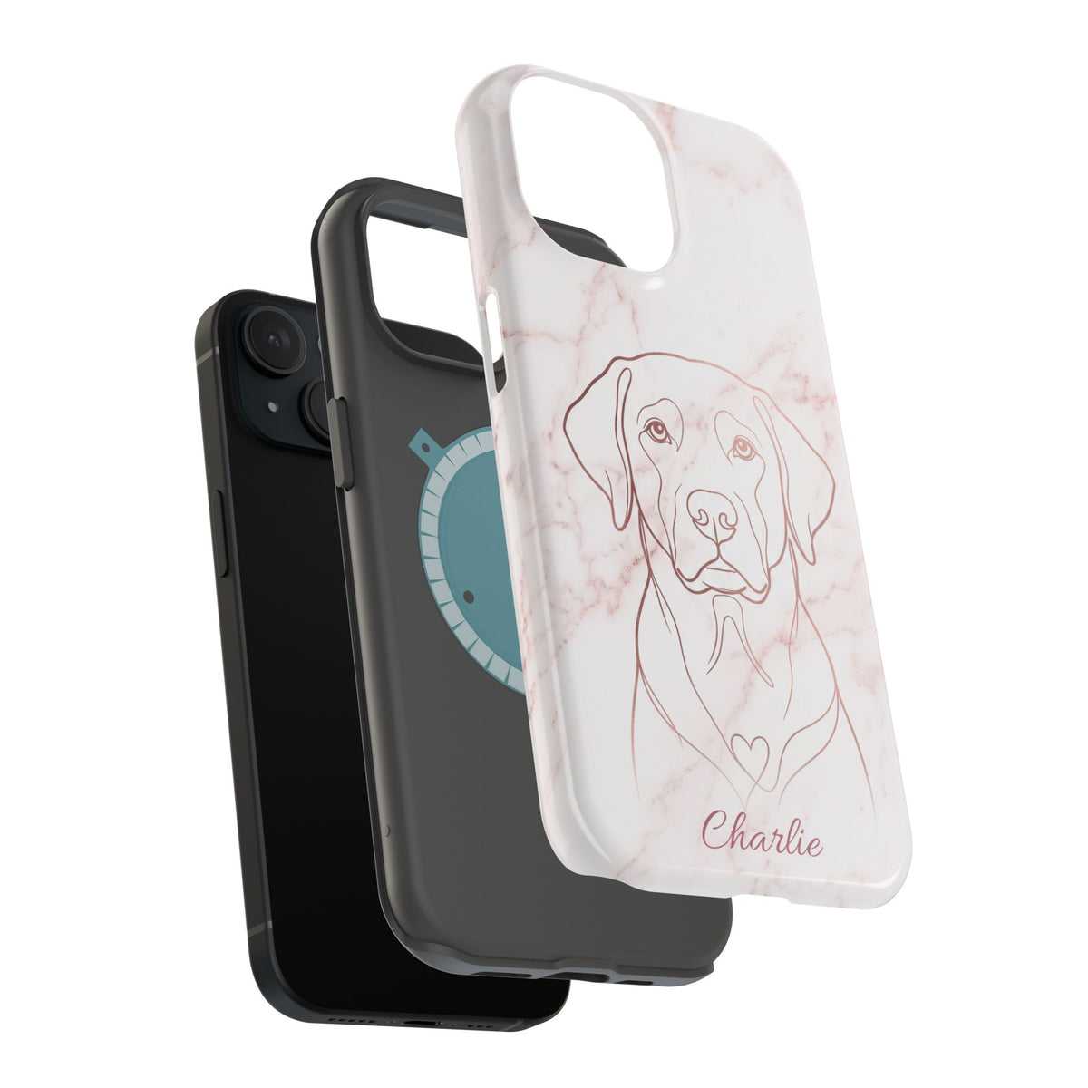 Personalized Rose Gold Marble Labrador Phone Case — Tough Magnetic Case with Wireless Charging
