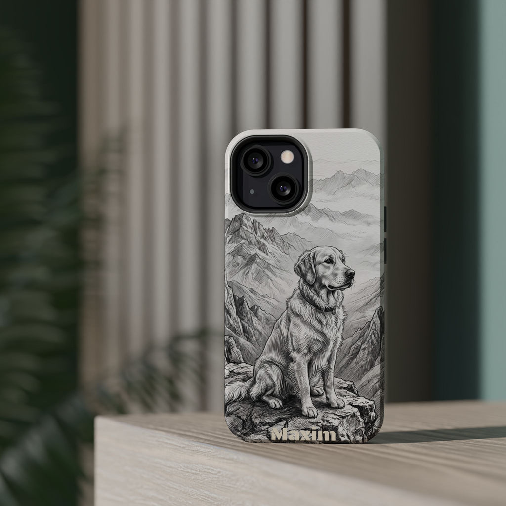 Personalized Golden Retriever Mountain Peak Phone Case — Wireless Charging Cover