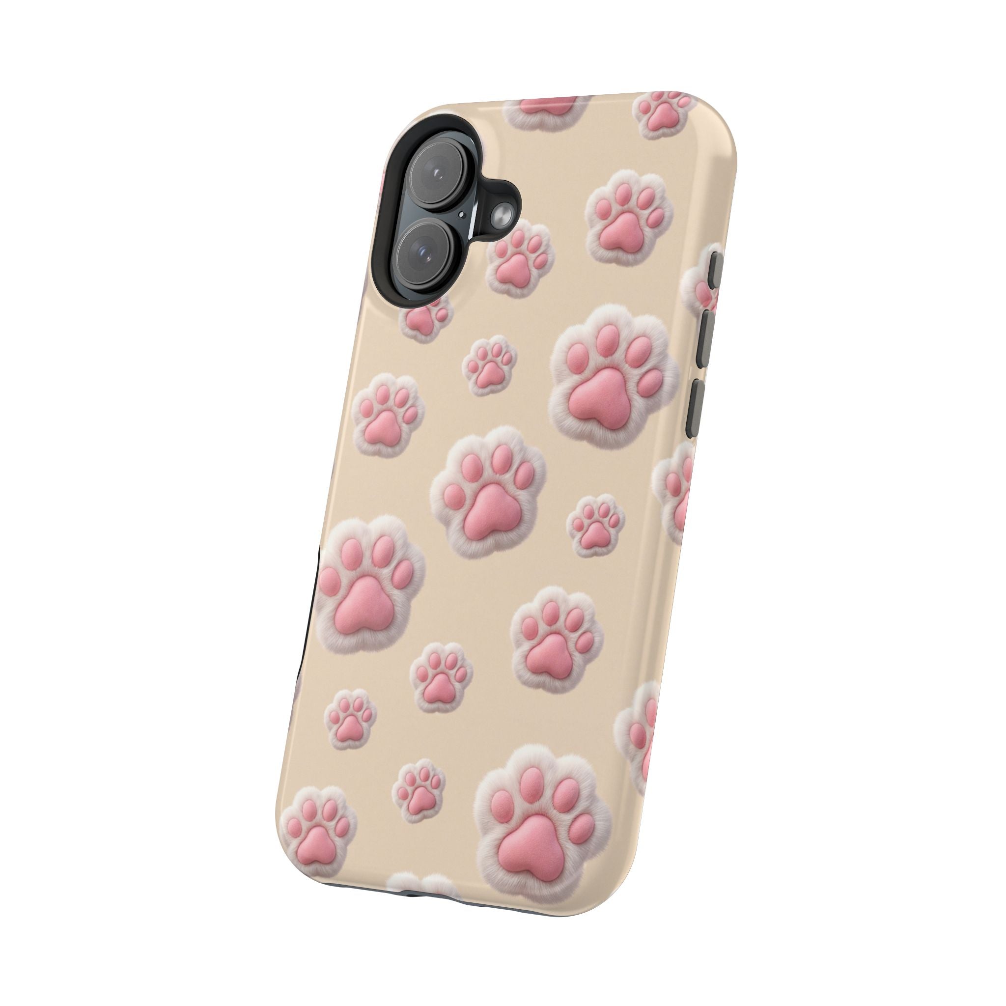 Pink Paw Print Phone Case — Impact-Resistant Wireless Charging Cover