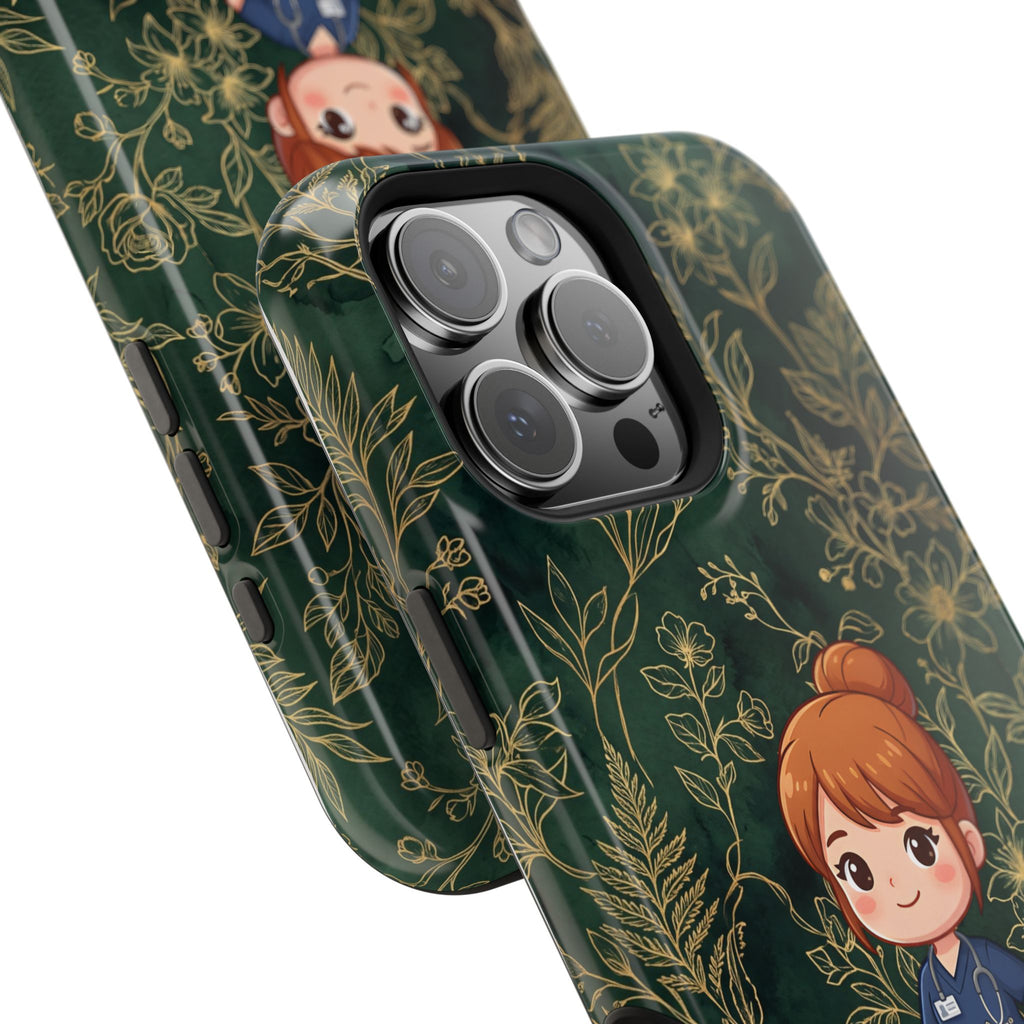 Personalized Nurse Botanical Phone Case — Impact-Resistant Wireless Charging Cover