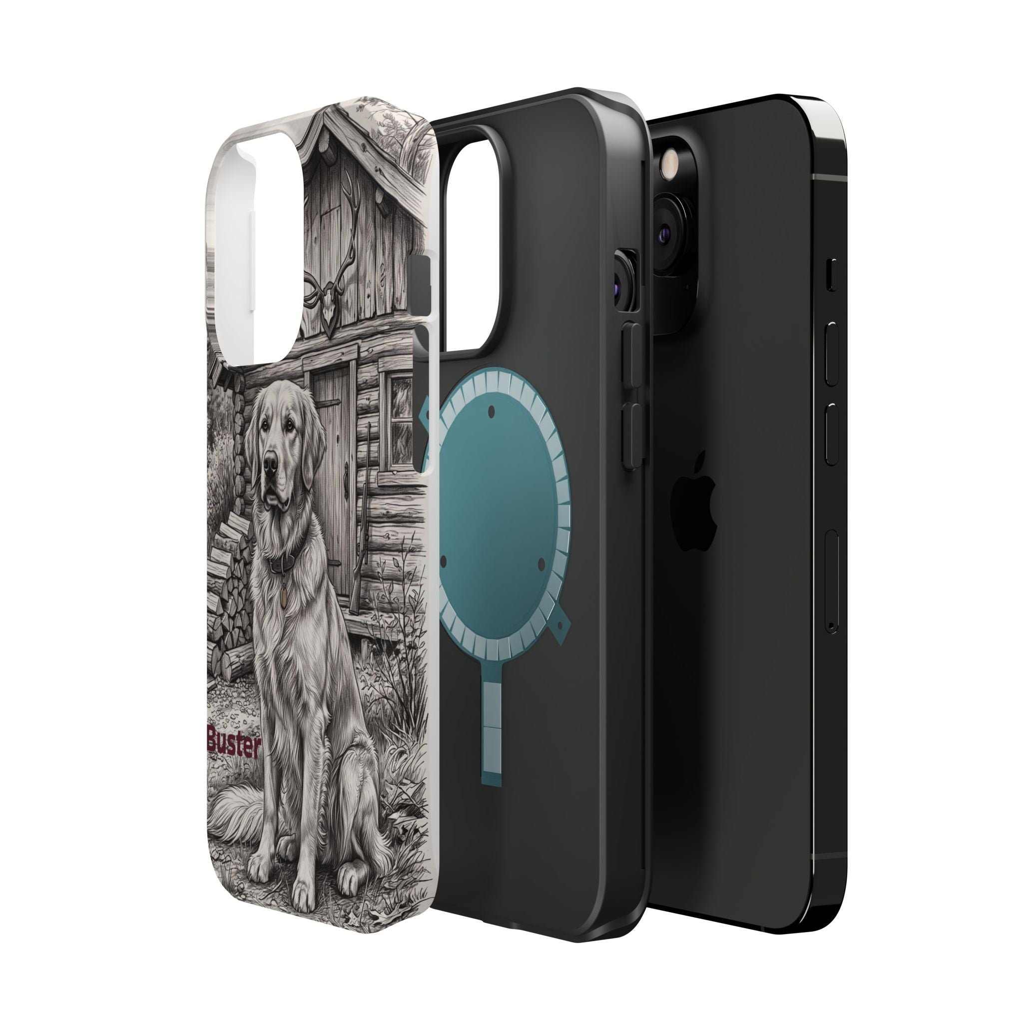 Personalized Golden Retriever Cabin Porch Phone Case — Wireless Charging Cover