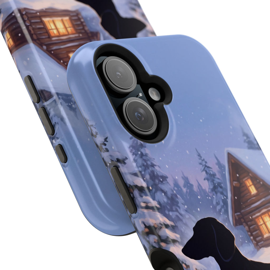 Personalized Dachshund Winter Cabin Phone Case — Wireless Charging Cover