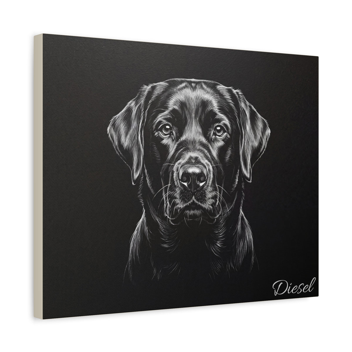 Black Labrador Personalized Canvas | Chalk Drawing on Black Wall Art