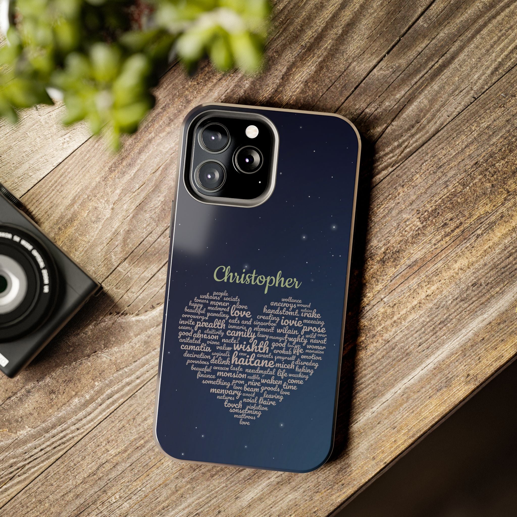 Personalized Teacher Heart Word Cloud Phone Case — Custom Name Starry Design