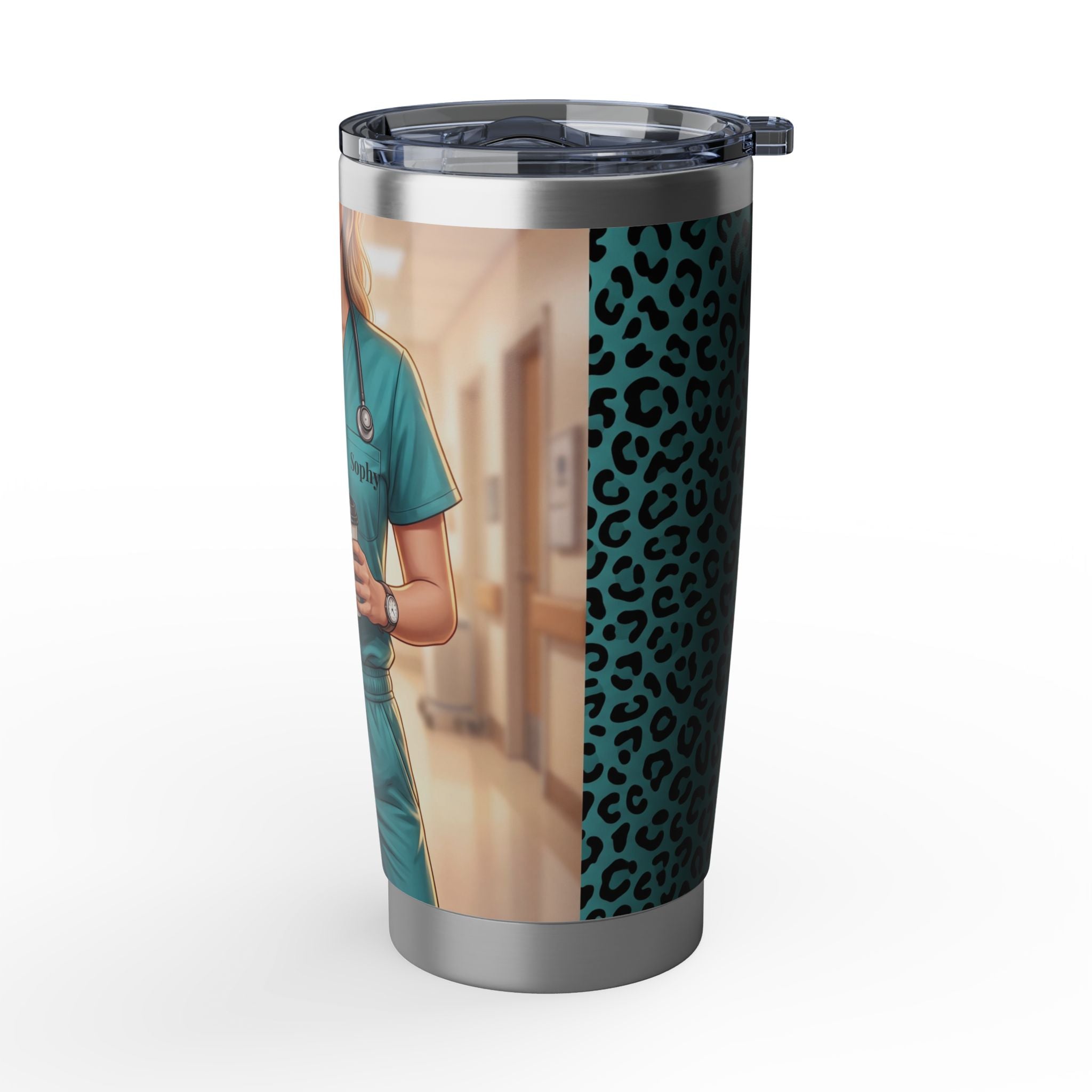 Personalized Realistic Nurse Tumbler – Custom Name Teal Scrubs 20oz