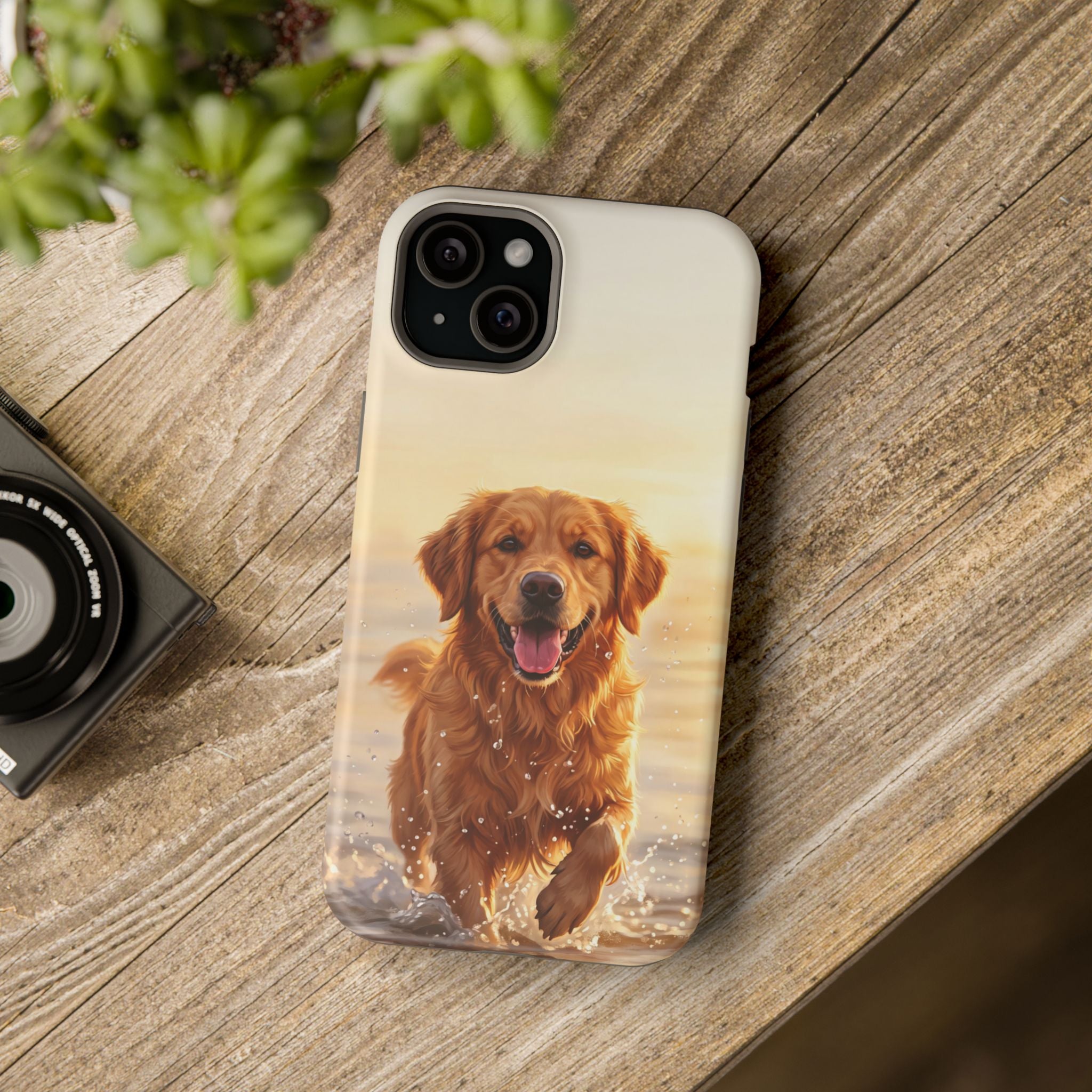 Beach Golden Retriever Phone Case — Impact-Resistant Wireless Charging Cover