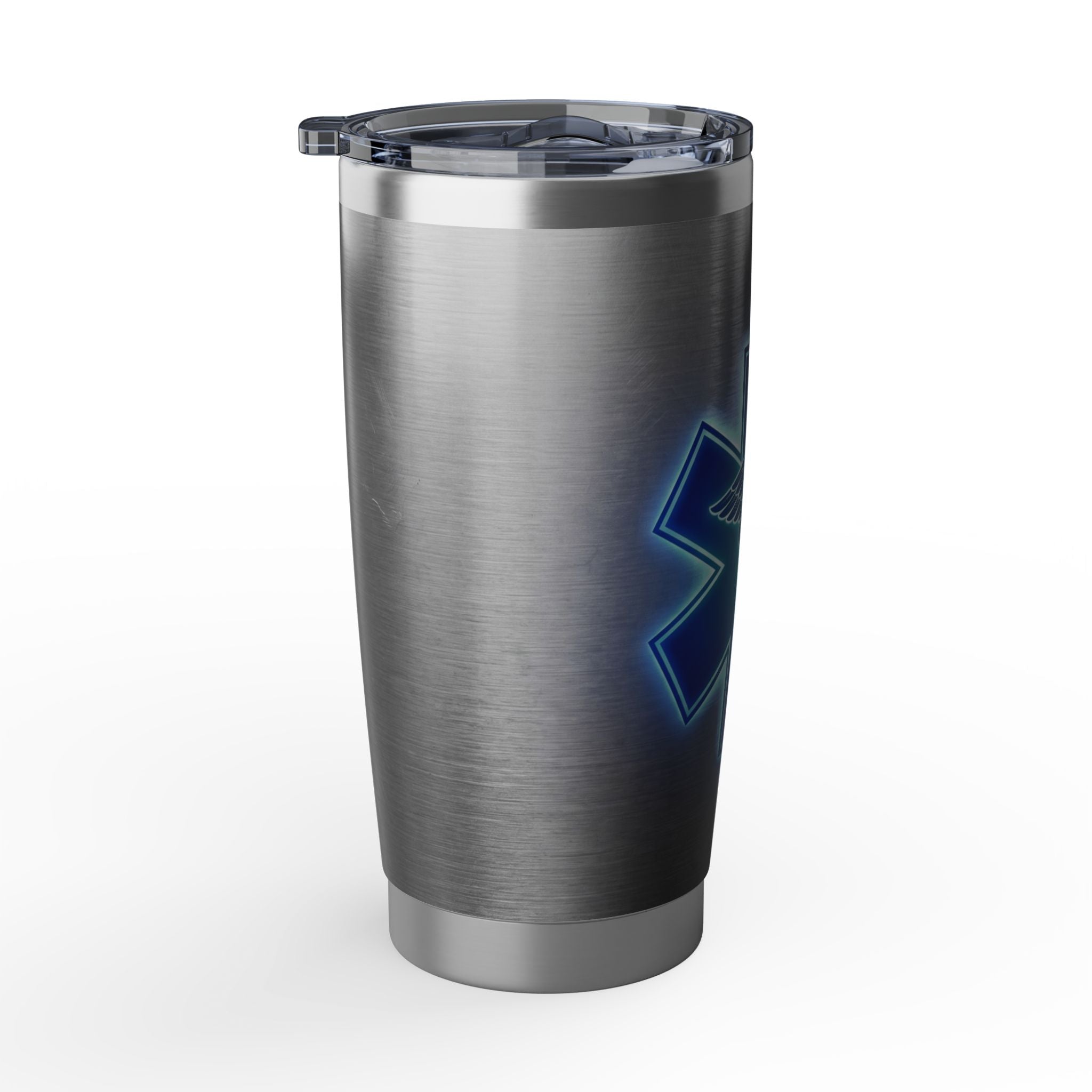 Paramedic/EMT 20oz Tumbler – Blue Glow Star of Life on Steel