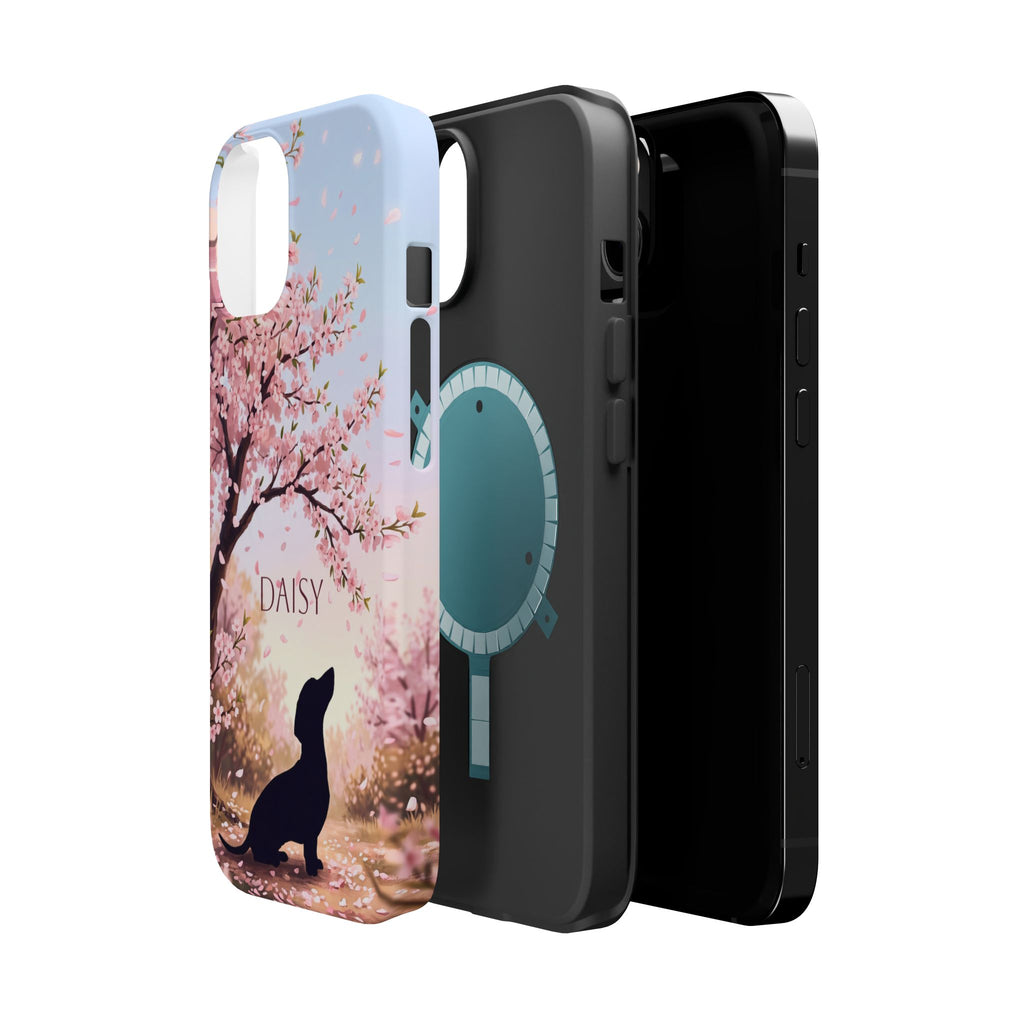 Personalized Dachshund Cherry Blossom Phone Case — Wireless Charging Cover