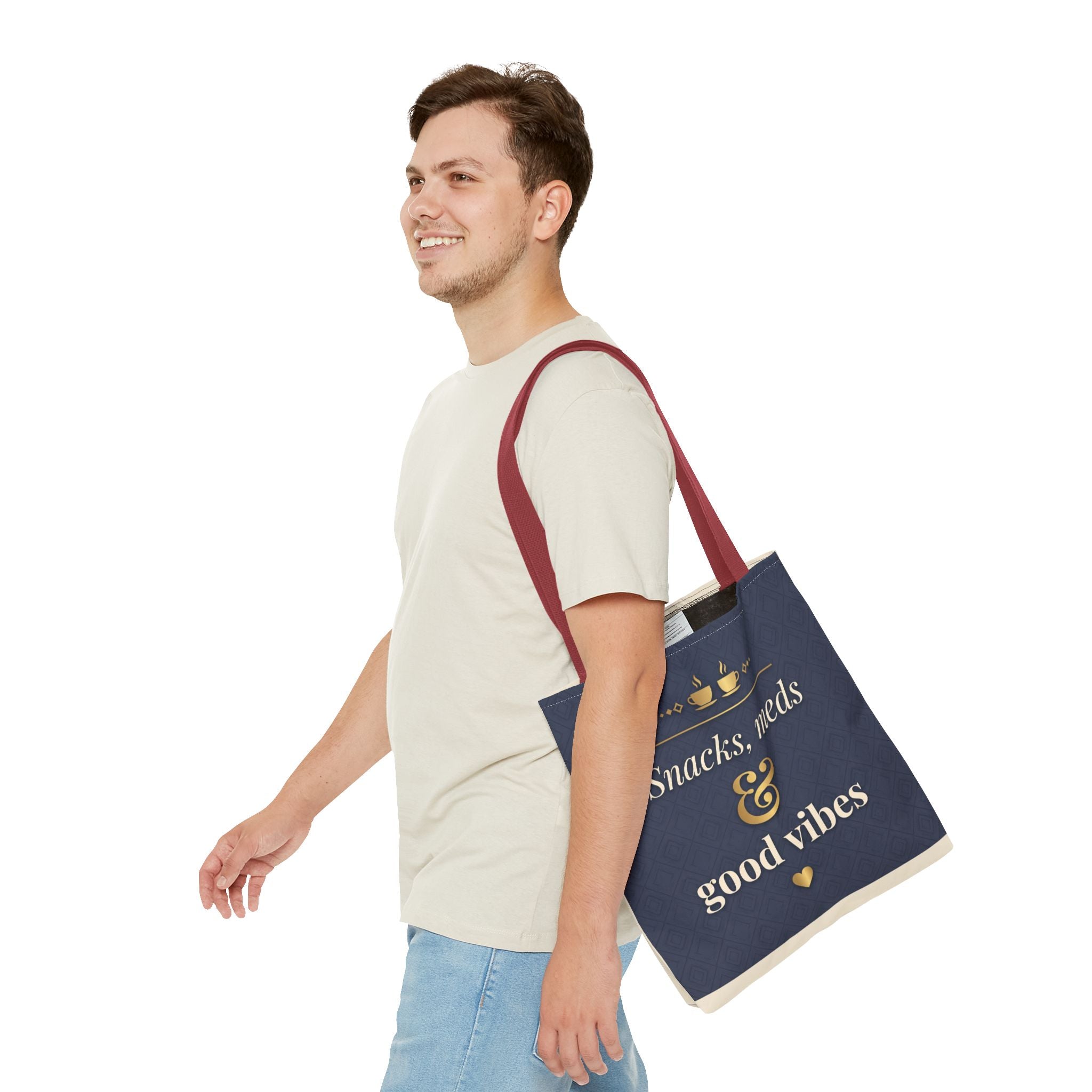 Snacks Meds & Good Vibes Tote | Funny Nurse Gift Tote Bag | Healthcare Worker Humour Gift | Premium Polyester Carry-All