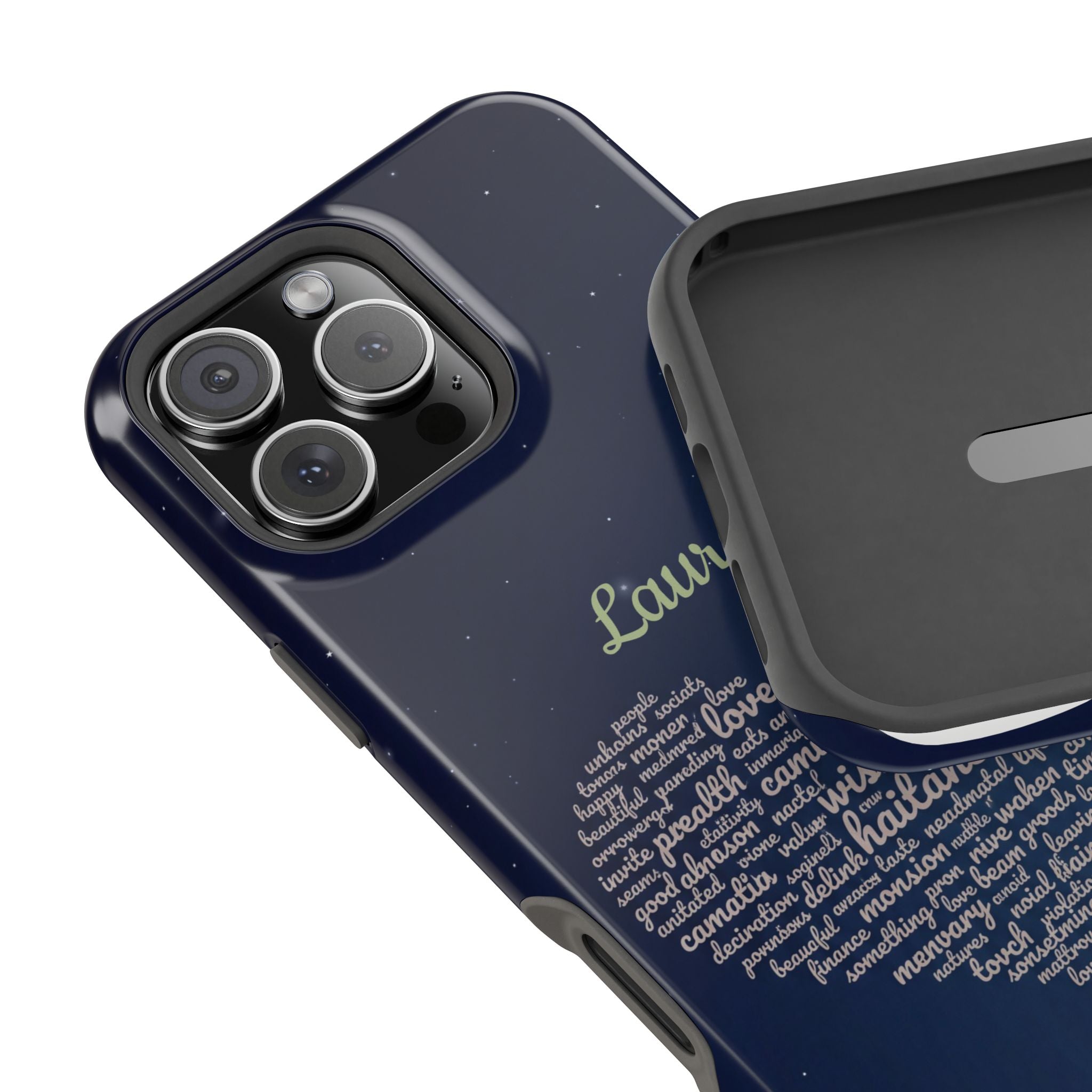 Personalized Teacher Heart Word Art Phone Case — Navy Wireless Charging Cover