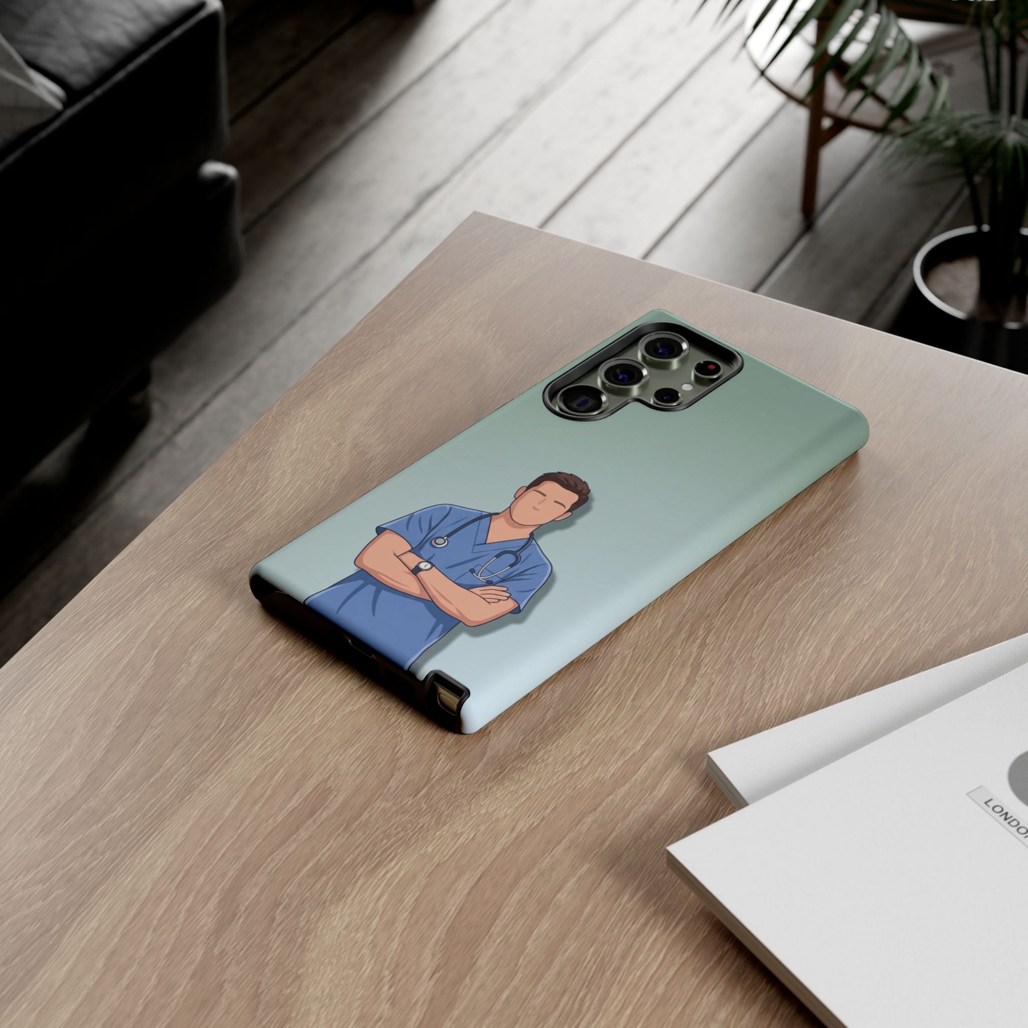 Male Nurse Phone Case | Confident Nurse in Blue Scrubs Illustration | iPhone & Samsung