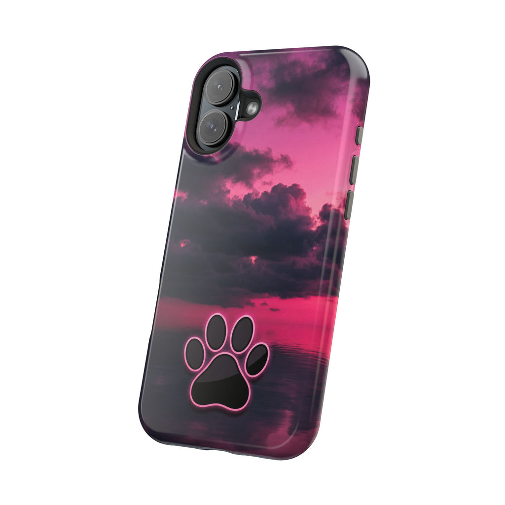 Pink Sky Paw Print Phone Case — Impact-Resistant Wireless Charging Cover