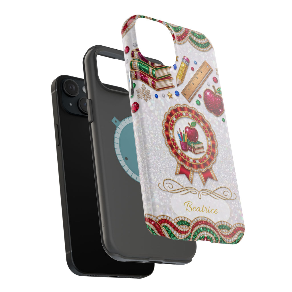Jeweled Apple Medallion Personalized Teacher Phone Case — Wireless Charging Cover