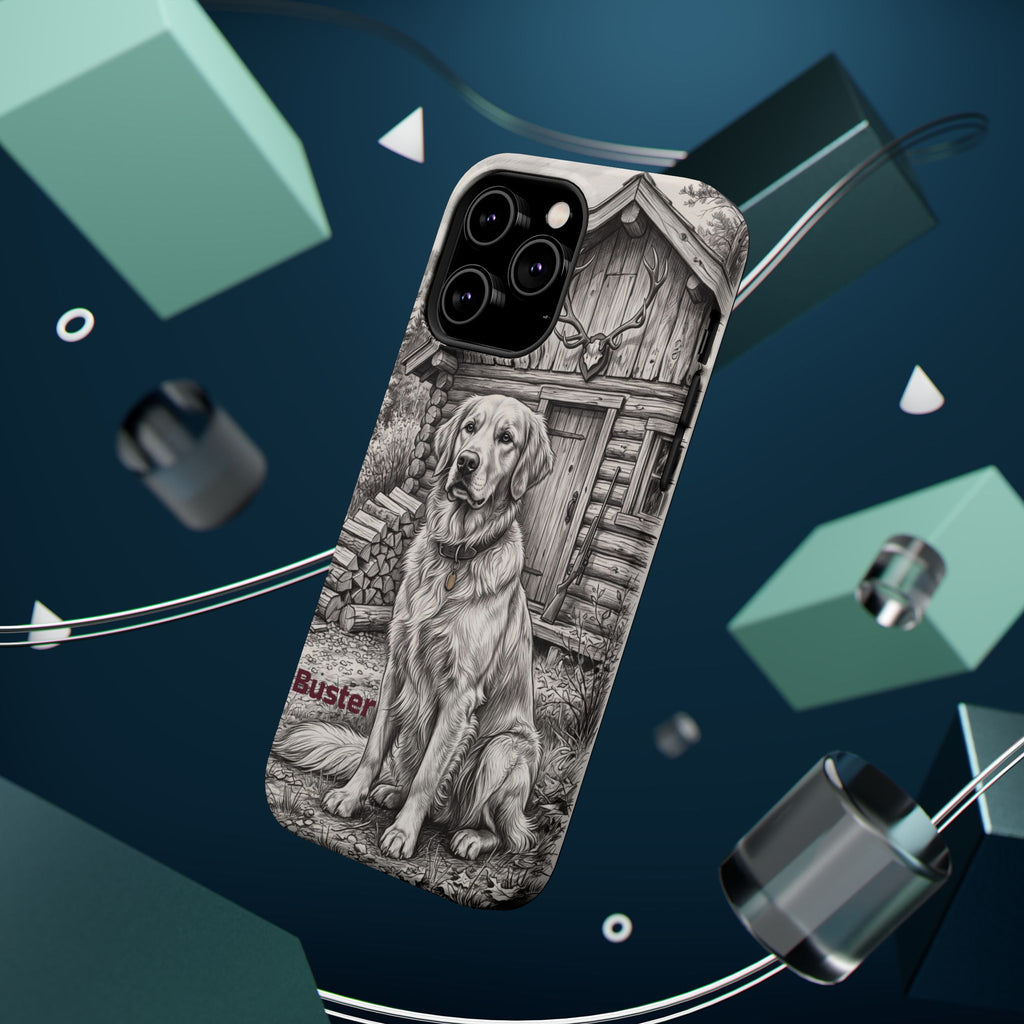 Personalized Golden Retriever Cabin Porch Phone Case — Wireless Charging Cover