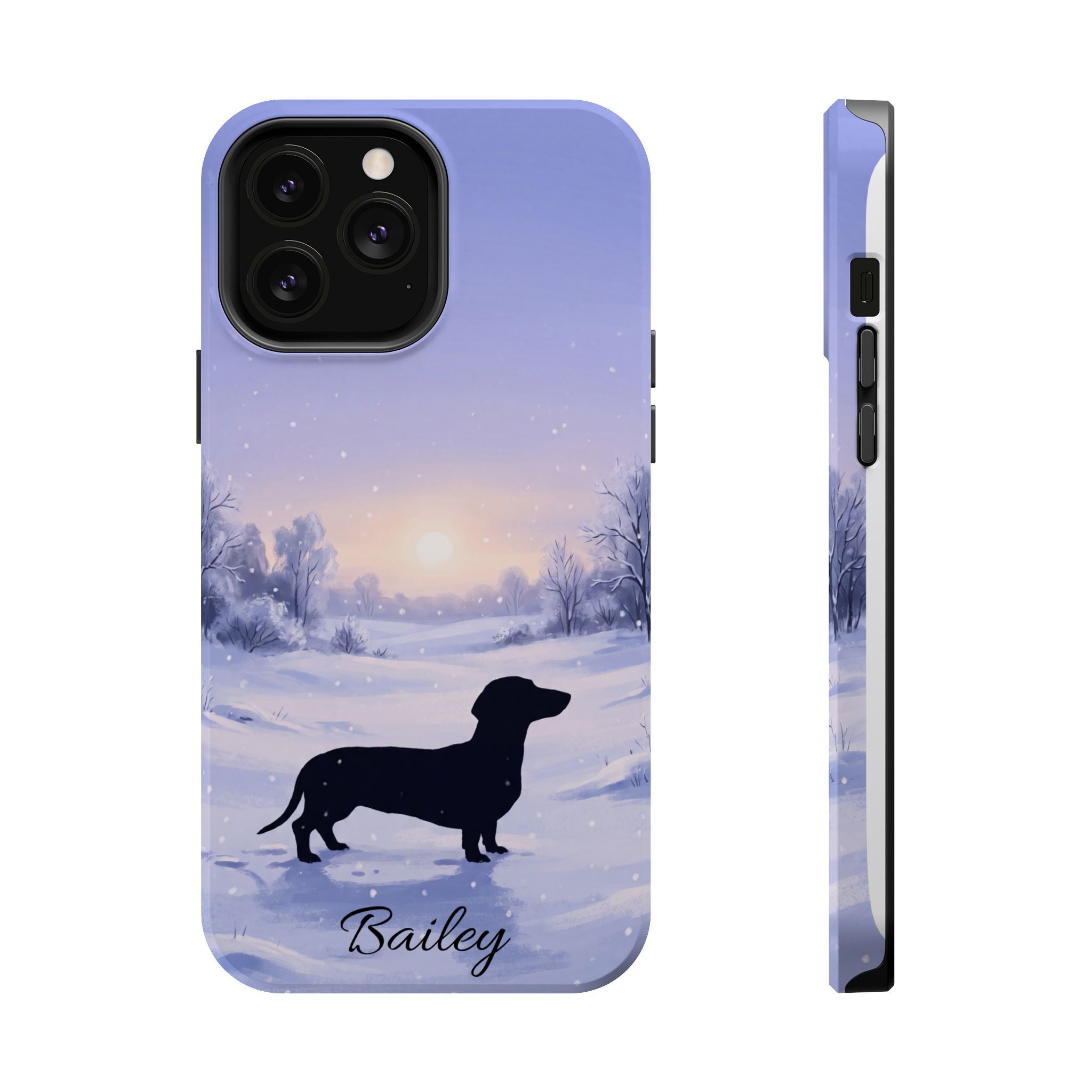 Personalized Dachshund Winter Snow Phone Case — Wireless Charging Cover
