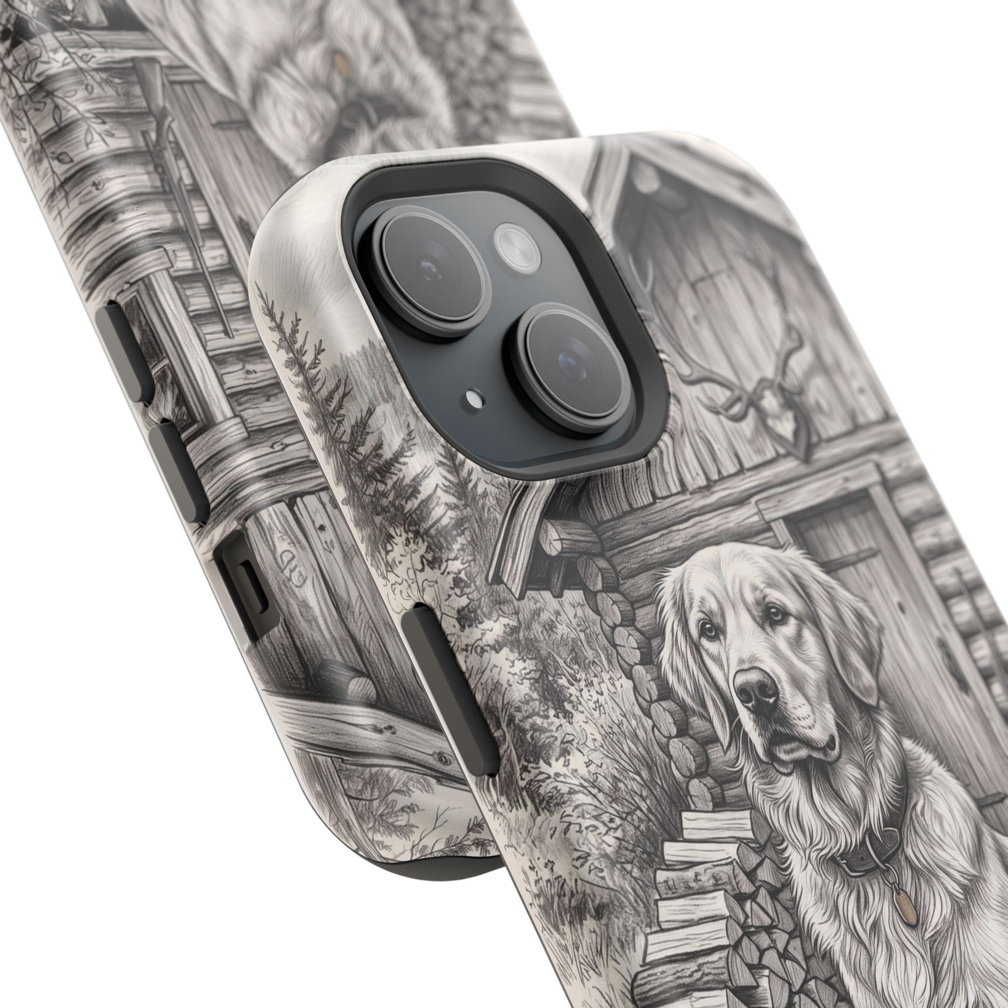 Personalized Golden Retriever Cabin Porch Phone Case — Wireless Charging Cover