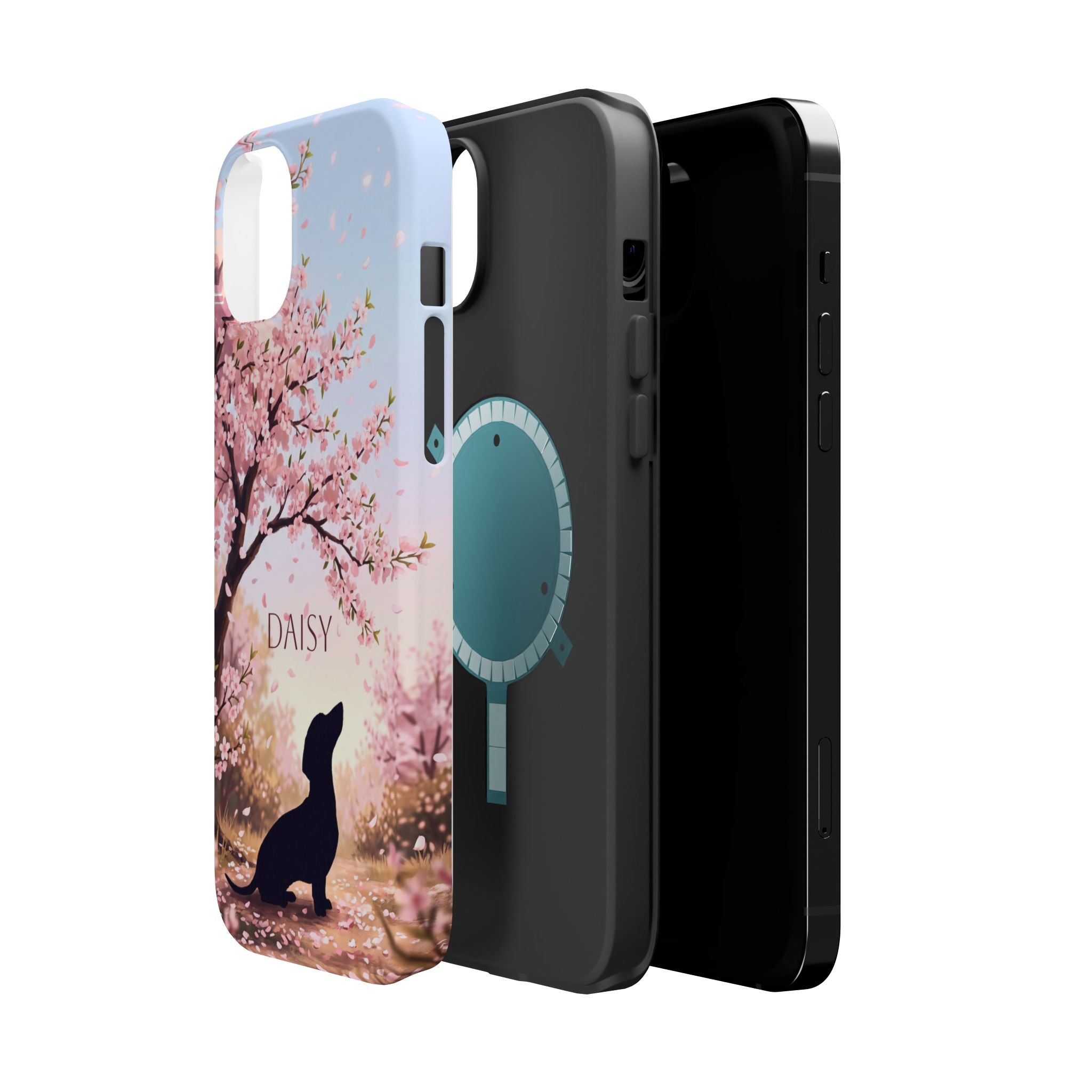 Personalized Dachshund Cherry Blossom Phone Case — Wireless Charging Cover