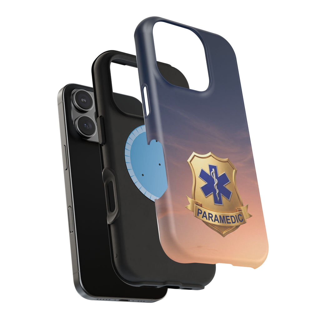 Gold Paramedic Badge Sunset Sky Phone Case — Magnetic Wireless Charging Cover