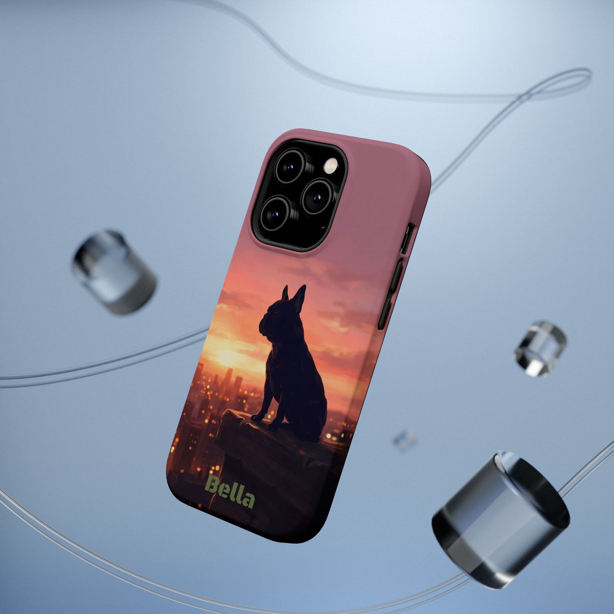Personalized French Bulldog City Skyline Sunset Phone Case — Wireless Charging Cover