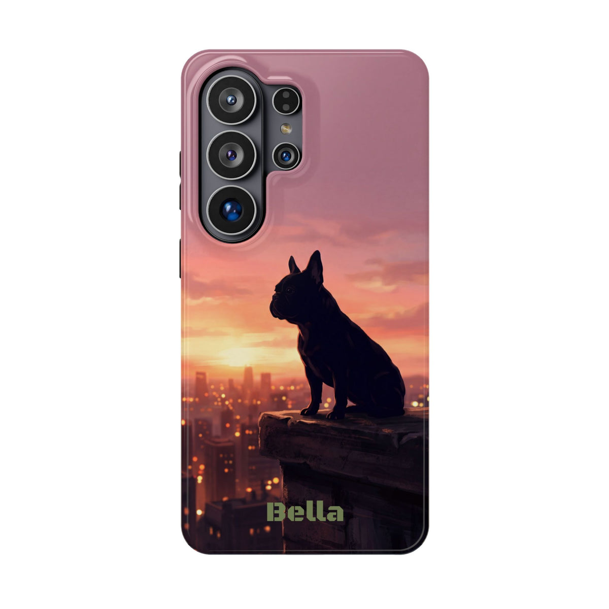 Personalized French Bulldog City Skyline Sunset Phone Case — Wireless Charging Cover