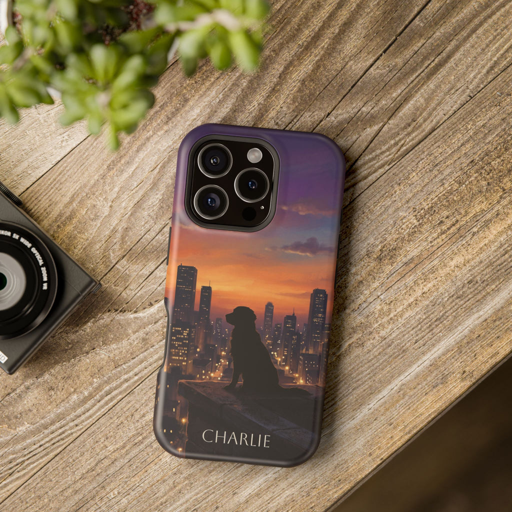 Personalized Golden Retriever City Skyline Phone Case — Wireless Charging Cover