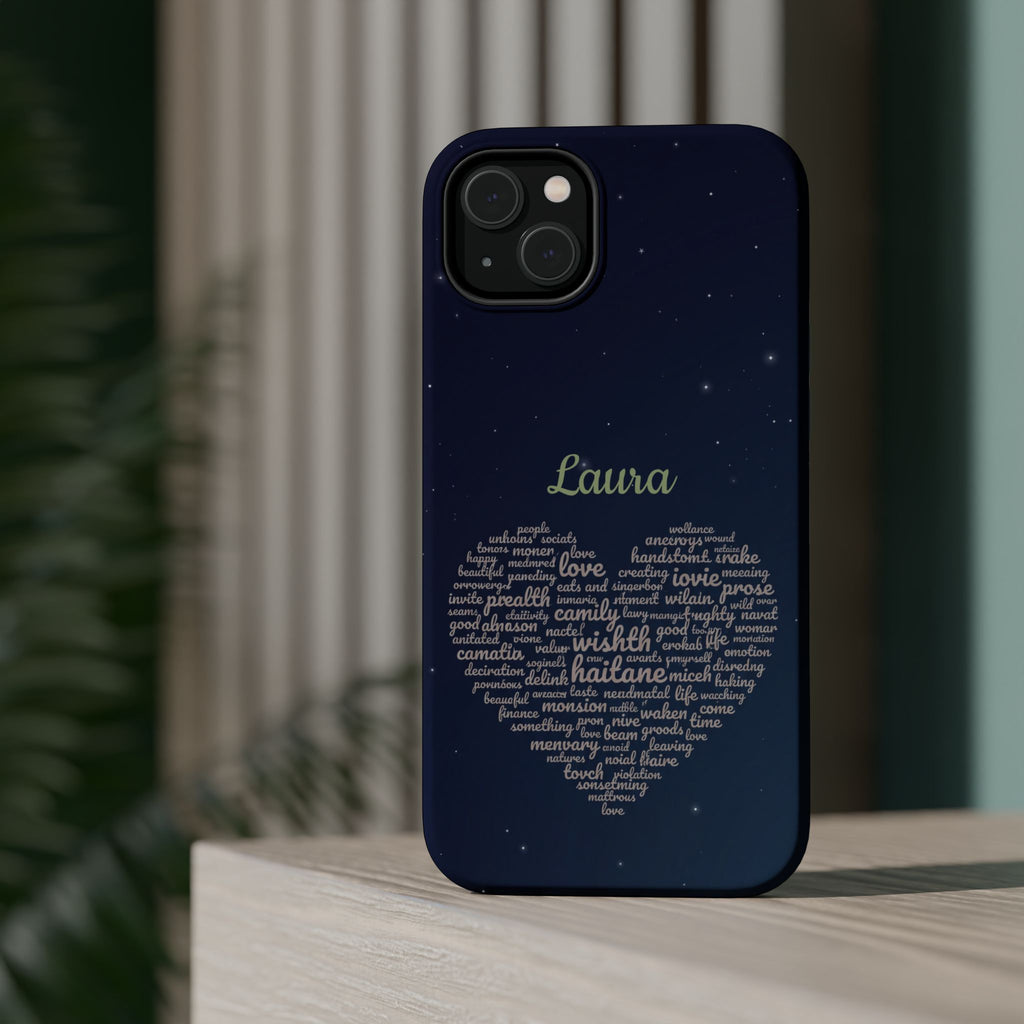 Personalized Teacher Heart Word Art Phone Case — Navy Wireless Charging Cover