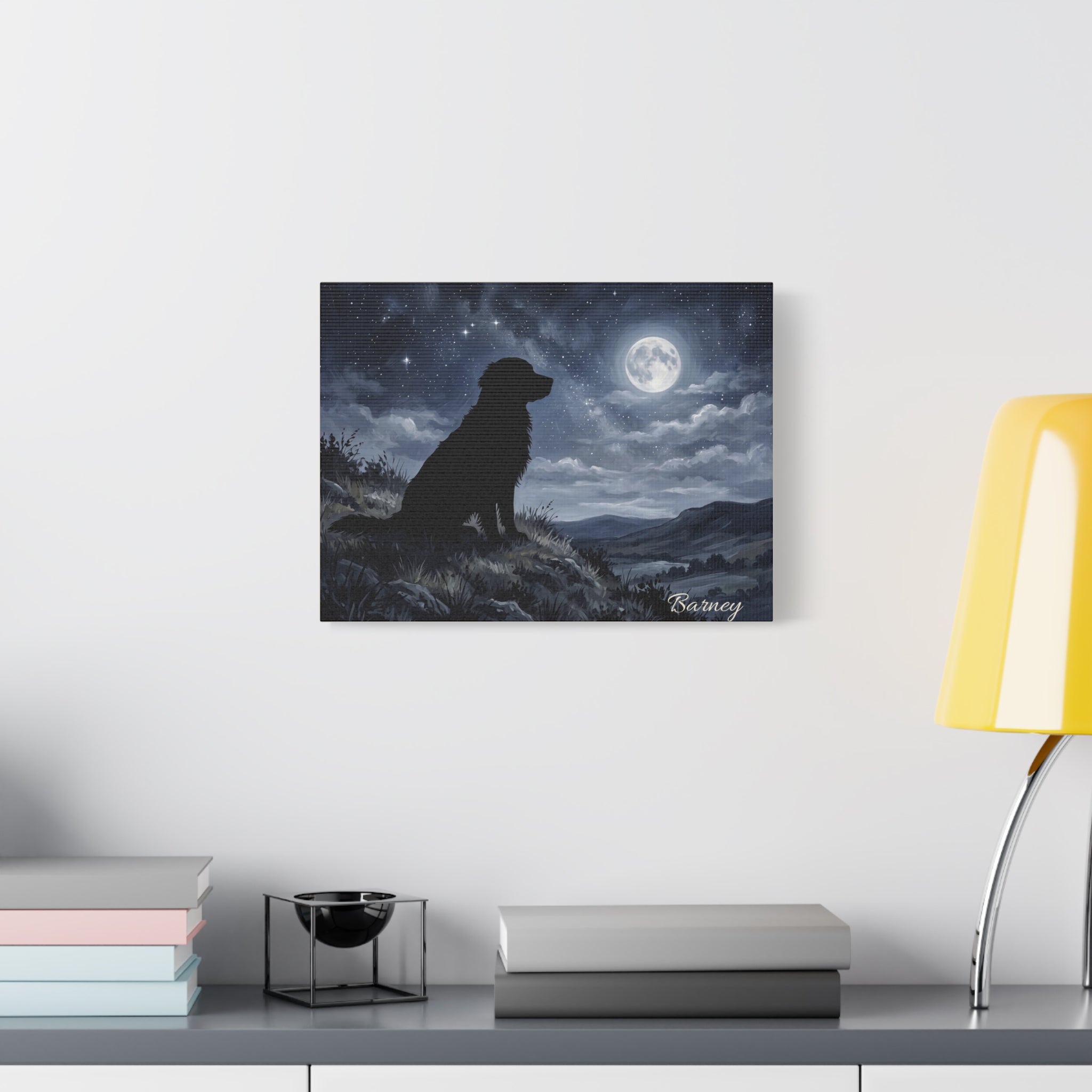 Golden Retriever Silhouette Personalized Canvas | Moonlit Night Wall Art