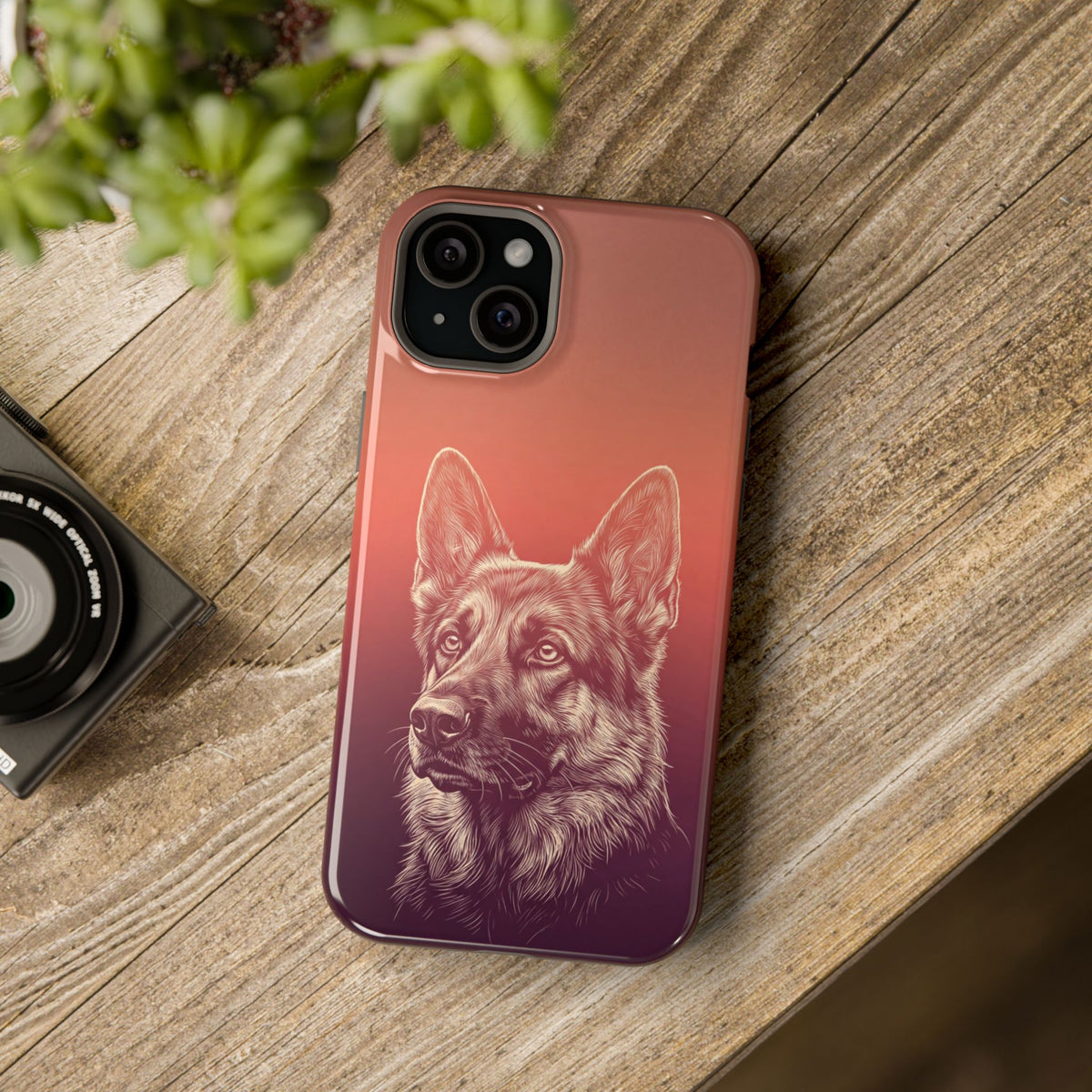 German Shepherd Phone Case | Sunset Sketch Art — Tough Magnetic Case with Wireless Charging