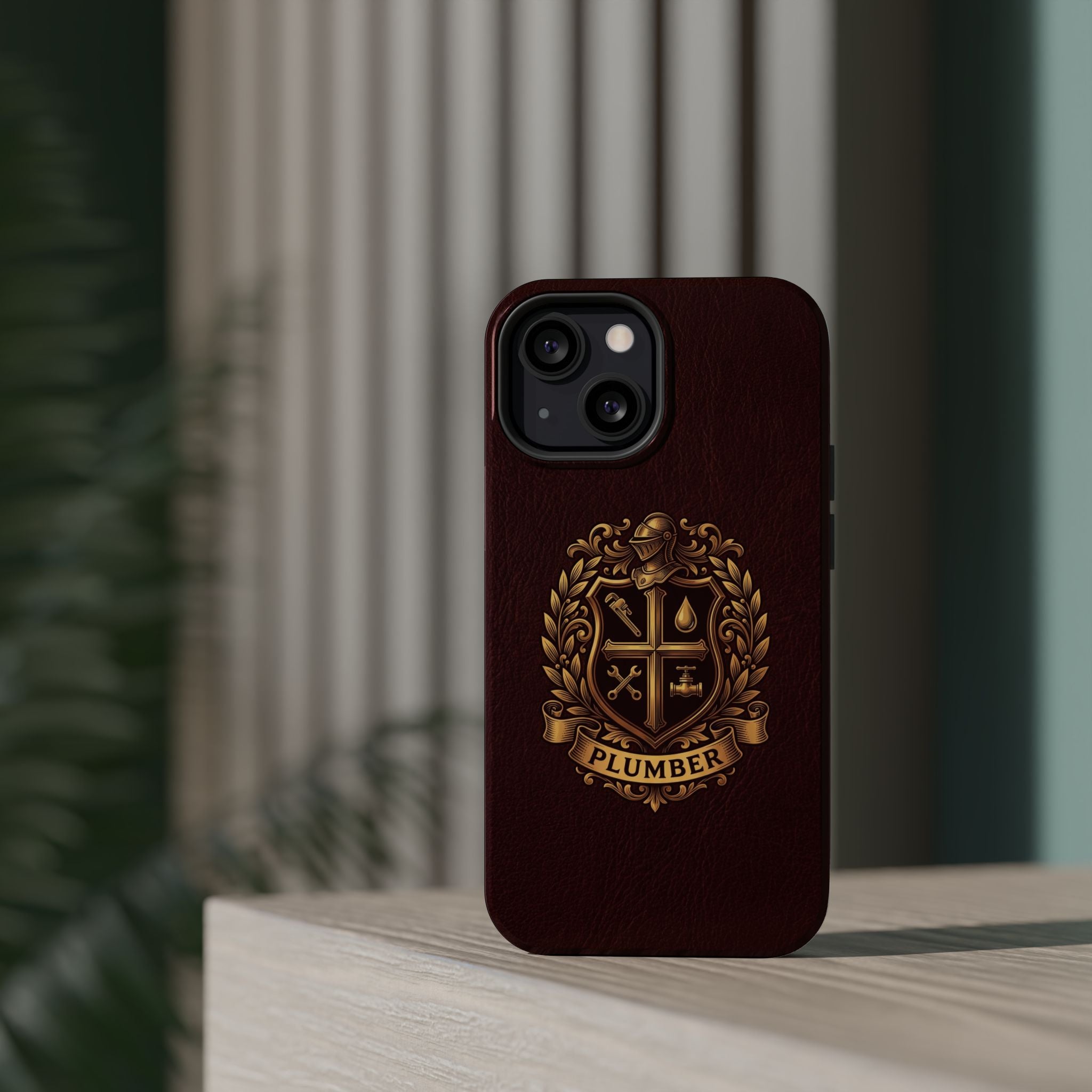 Plumber Crest Phone Case — Heraldic Shield Design Wireless Charging Cover