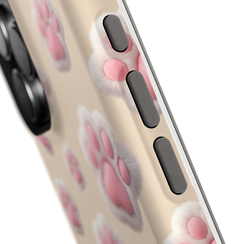 Pink Paw Print Phone Case — Impact-Resistant Wireless Charging Cover