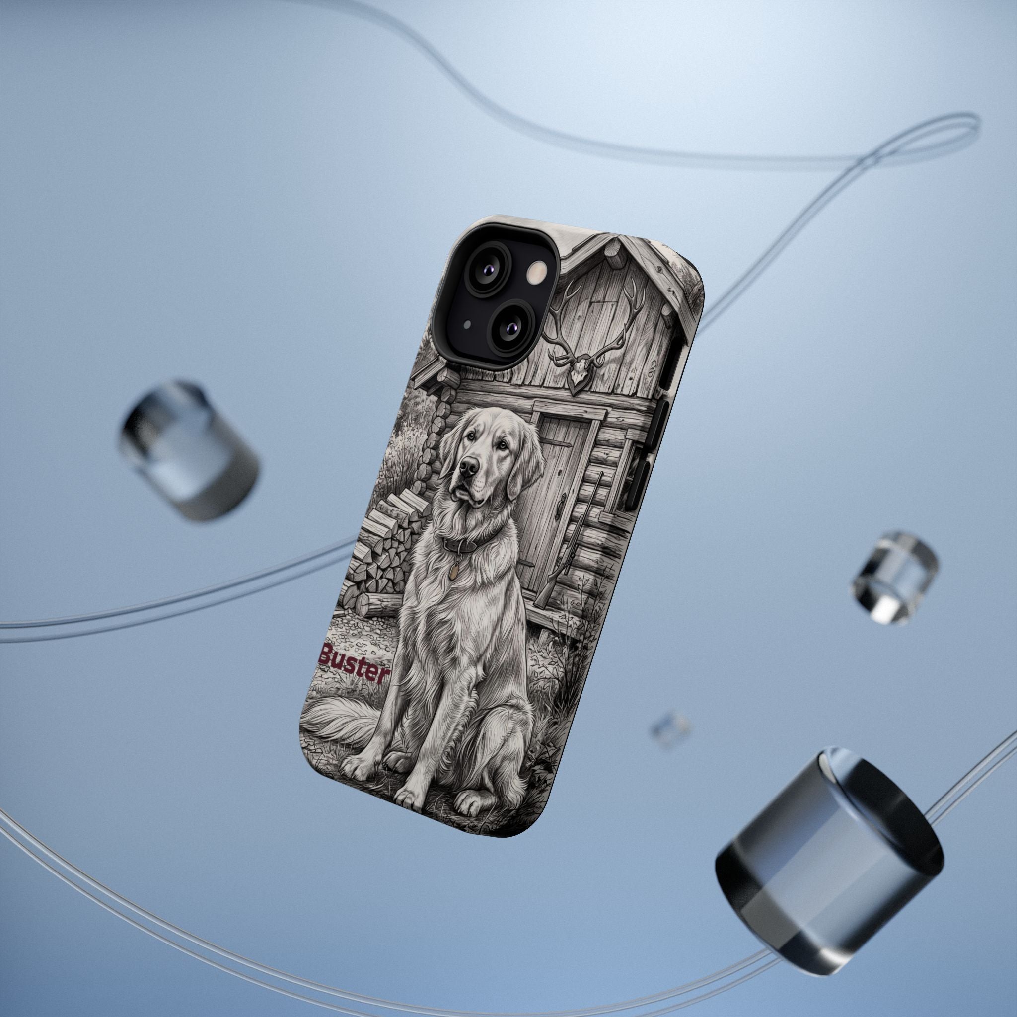 Personalized Golden Retriever Cabin Porch Phone Case — Wireless Charging Cover