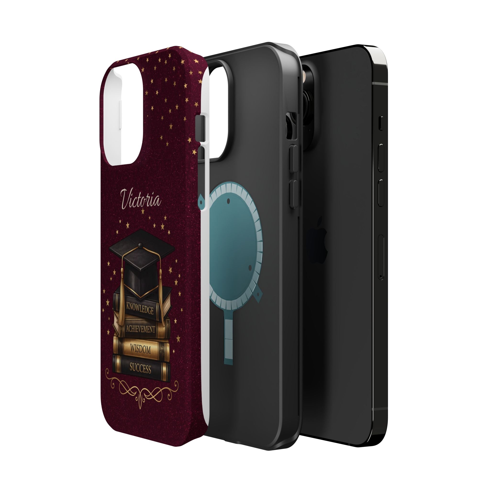 Graduation Cap & Books Personalized Teacher Phone Case — Wireless Charging Cover