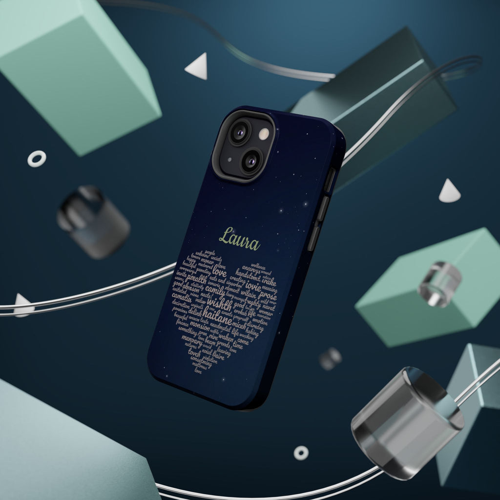 Personalized Teacher Heart Word Art Phone Case — Navy Wireless Charging Cover