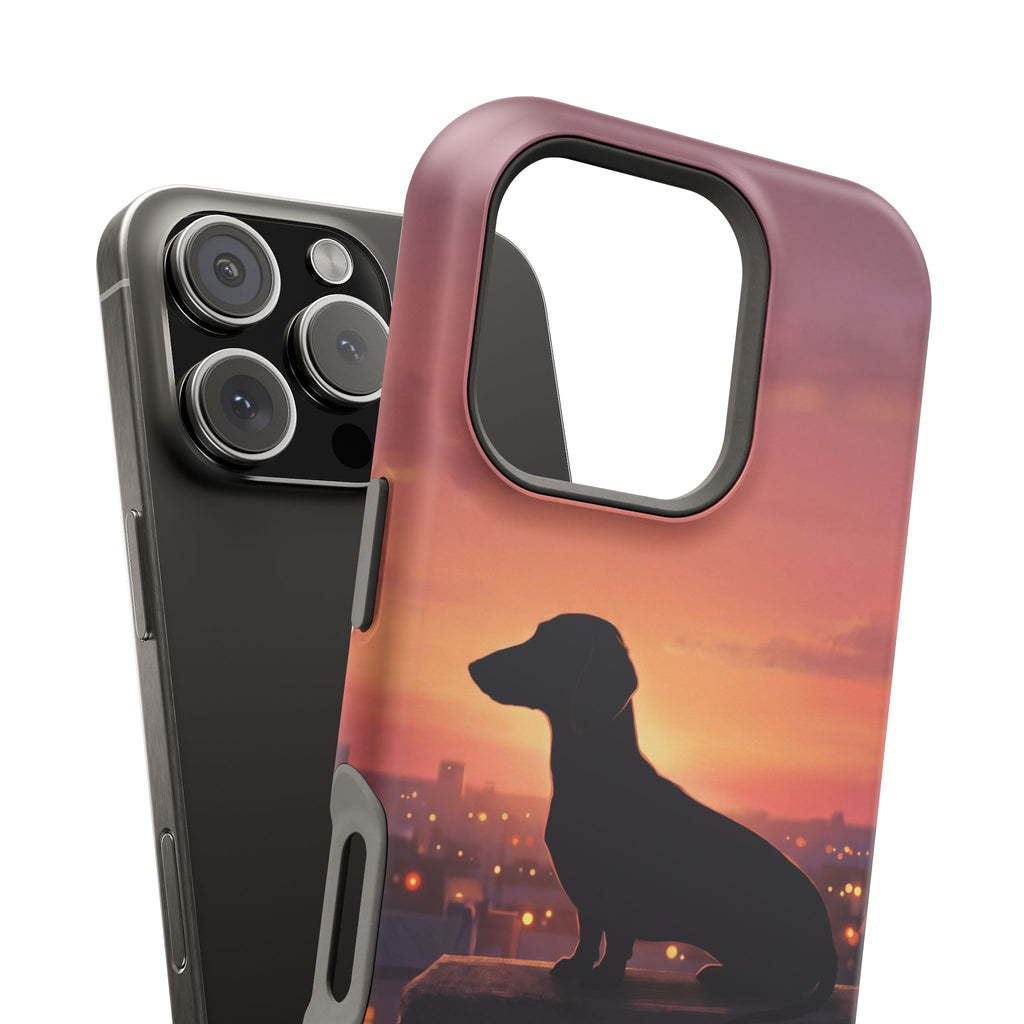 Personalized Dachshund Rooftop Sunset Phone Case — Wireless Charging Cover