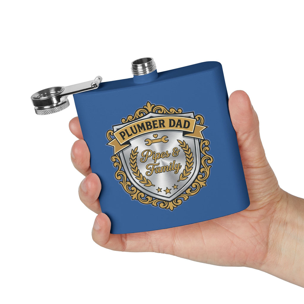 Flask — "Plumber Dad: Pipes & Family" 6oz Stainless Steel Hip Flask